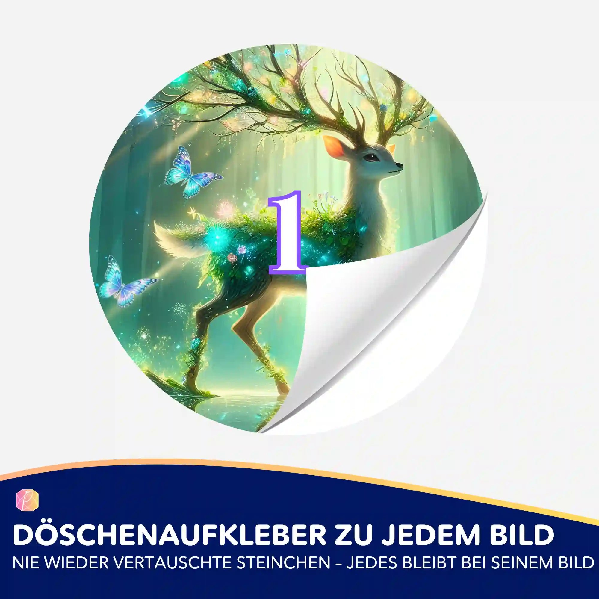 Runder Döschenaufkleber für Diamond Painting mit Hirsch-Motiv Wächter der verborgenen Lichtung zum Sortieren von Steinchen