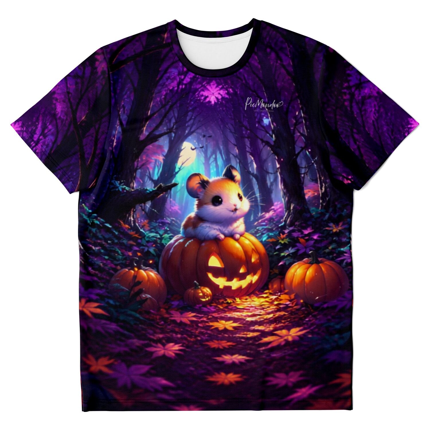 Dreamer T-Shirt Pumpkin Whispers mit süßem Hamster auf Halloween Kürbis im magischen Wald, passend zum Diamond Painting Look