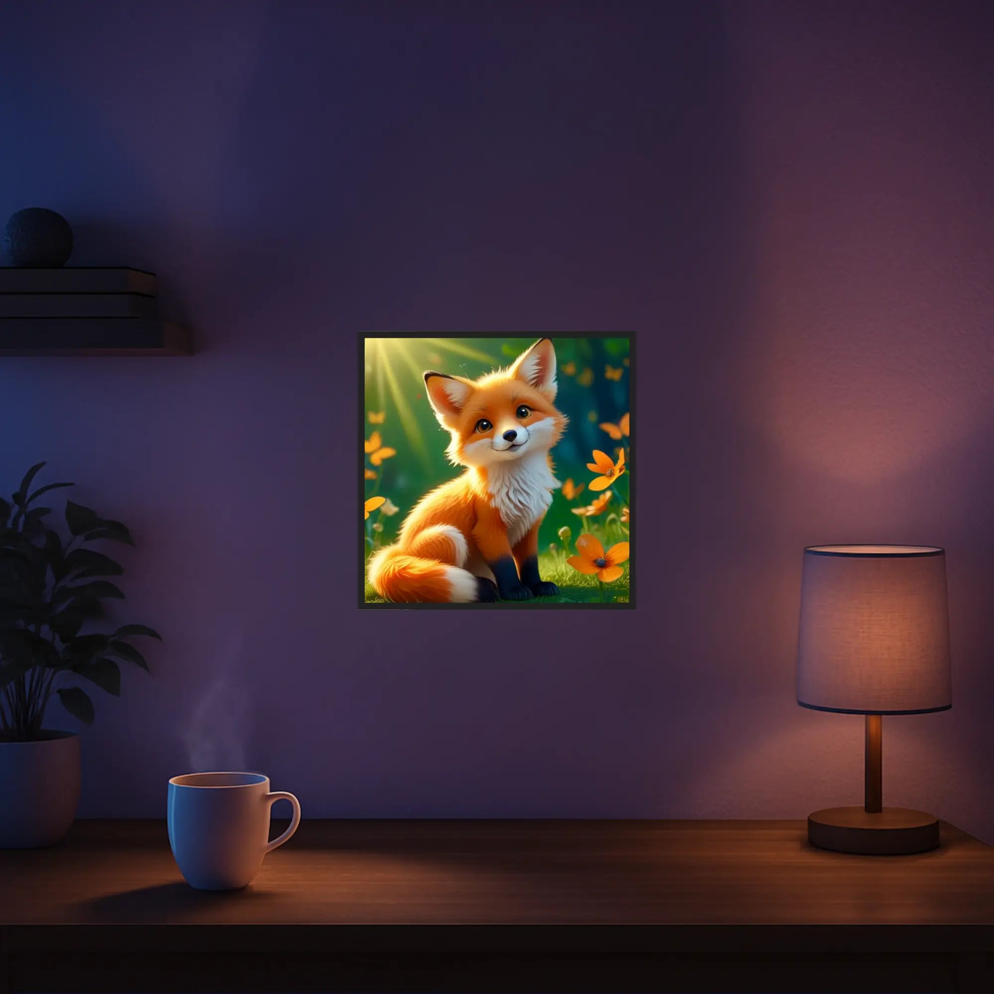 Diamond Painting Set Foxy Casper: Niedlicher Fuchs in Sonnenlicht mit Blumen als gerahmtes Wandbild für DIY-Fans