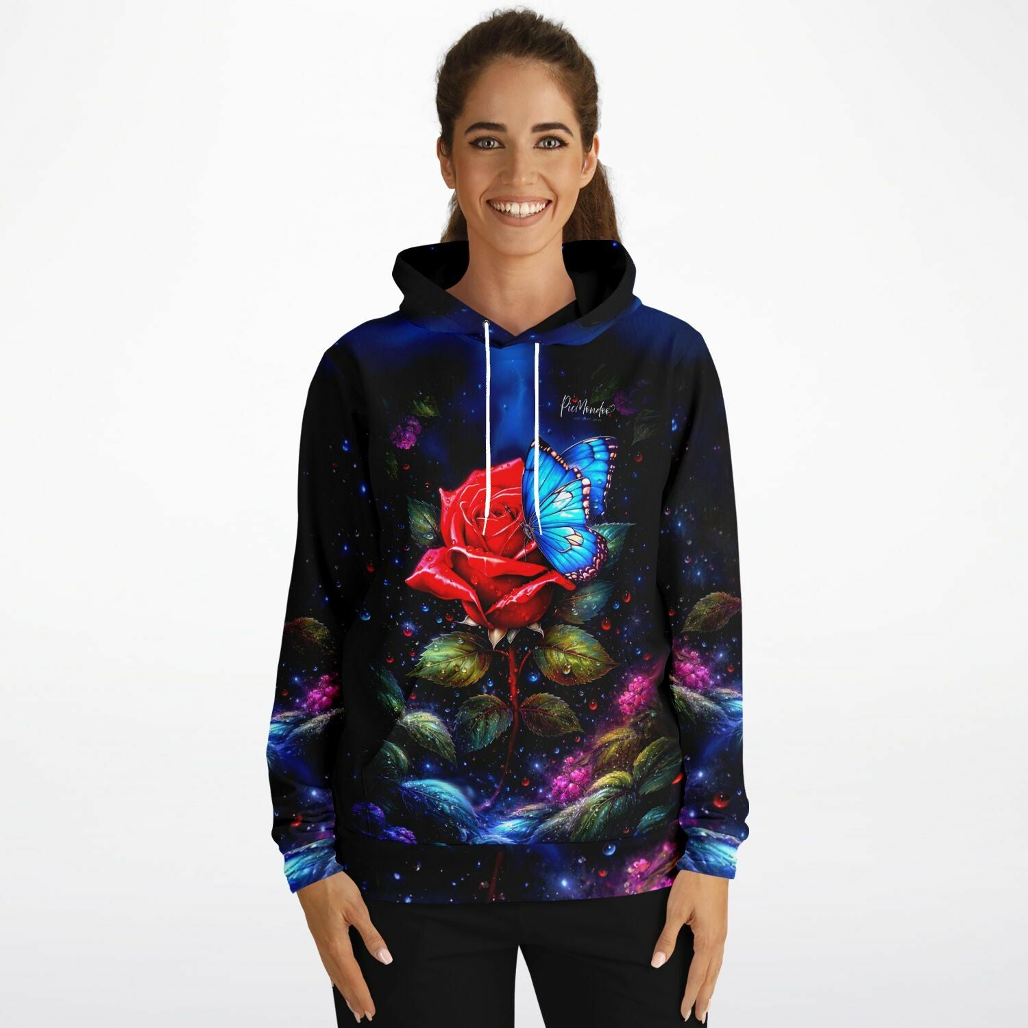 Dreamer Hoodie - Rote Rose trifft blauen Schmetterling