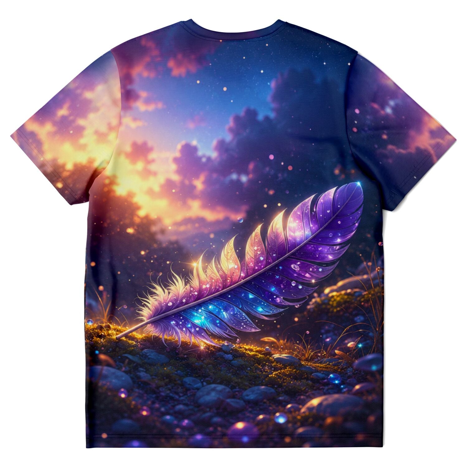 T-Shirt mit Feder-Motiv in Sternenlicht-Optik, ideal als Inspiration für Diamond Painting oder Malen nach Zahlen