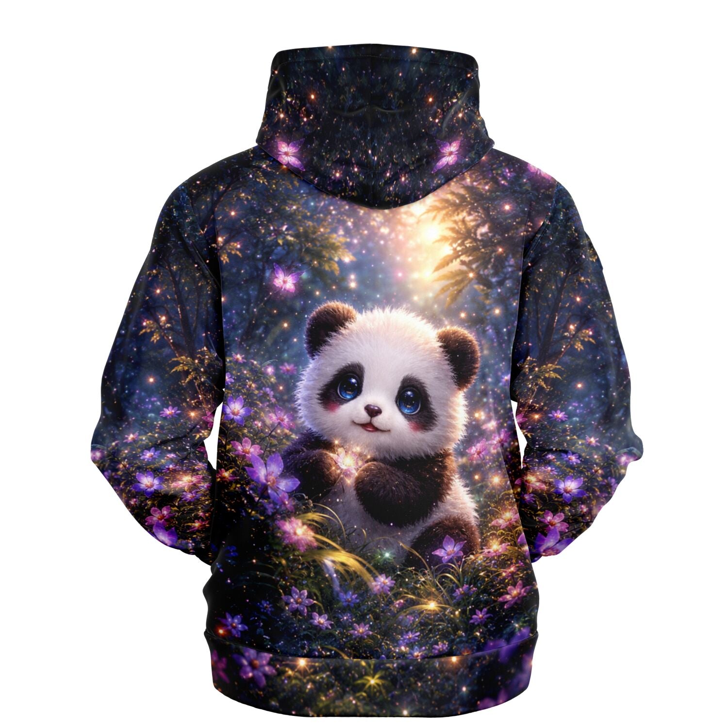 Dreamer Hoodie mit Panda Motiv im leuchtenden Wald, ideal für Diamond Painting und Malen nach Zahlen Fans