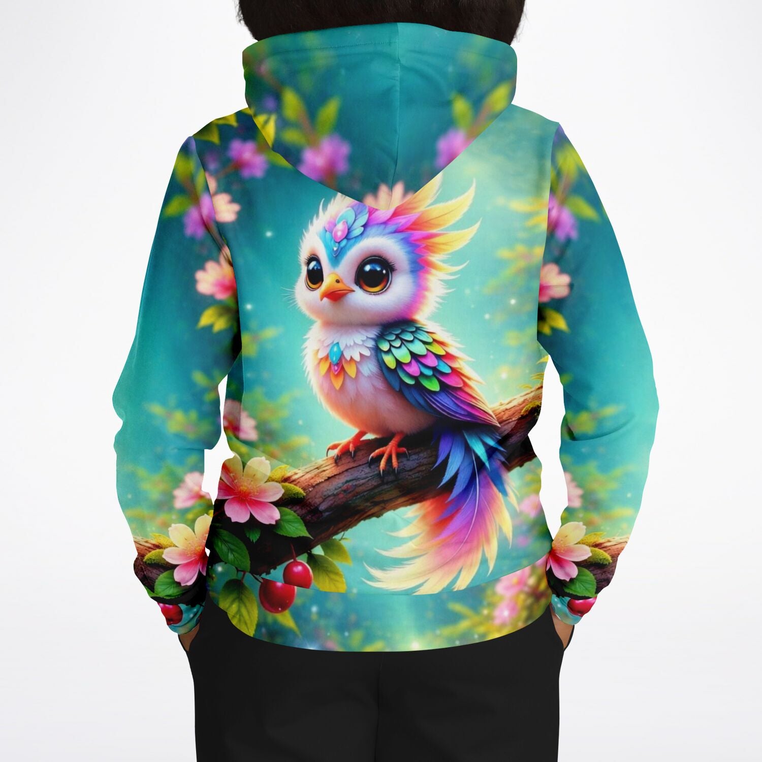 Dreamer Hoodie mit farbenfrohem Vogel-Motiv im Stil von Malen nach Zahlen und Diamond Painting Designs