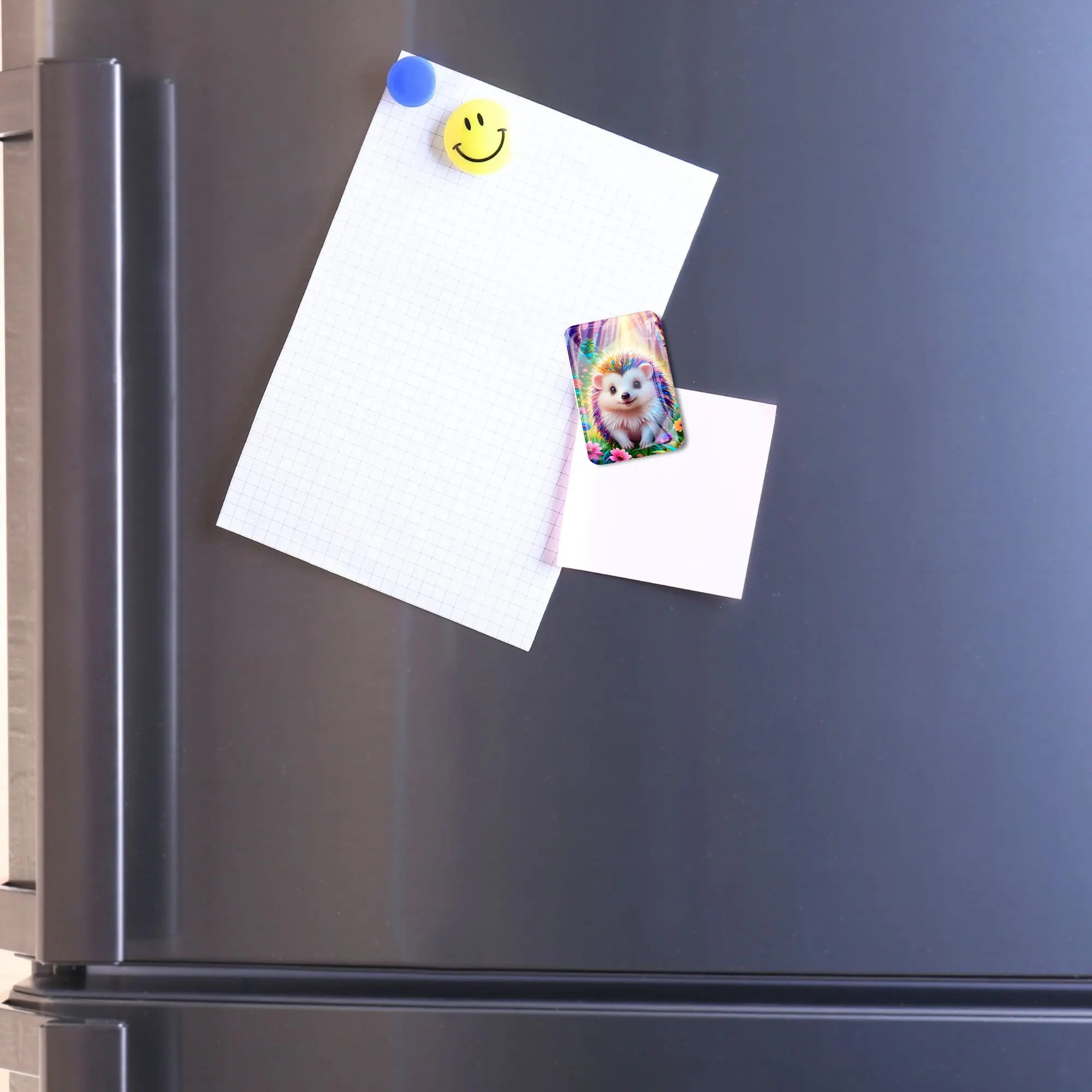 Igel Stups Cover Minder als praktisches Diamond Painting Zubehör an einem Kühlschrank befestigt