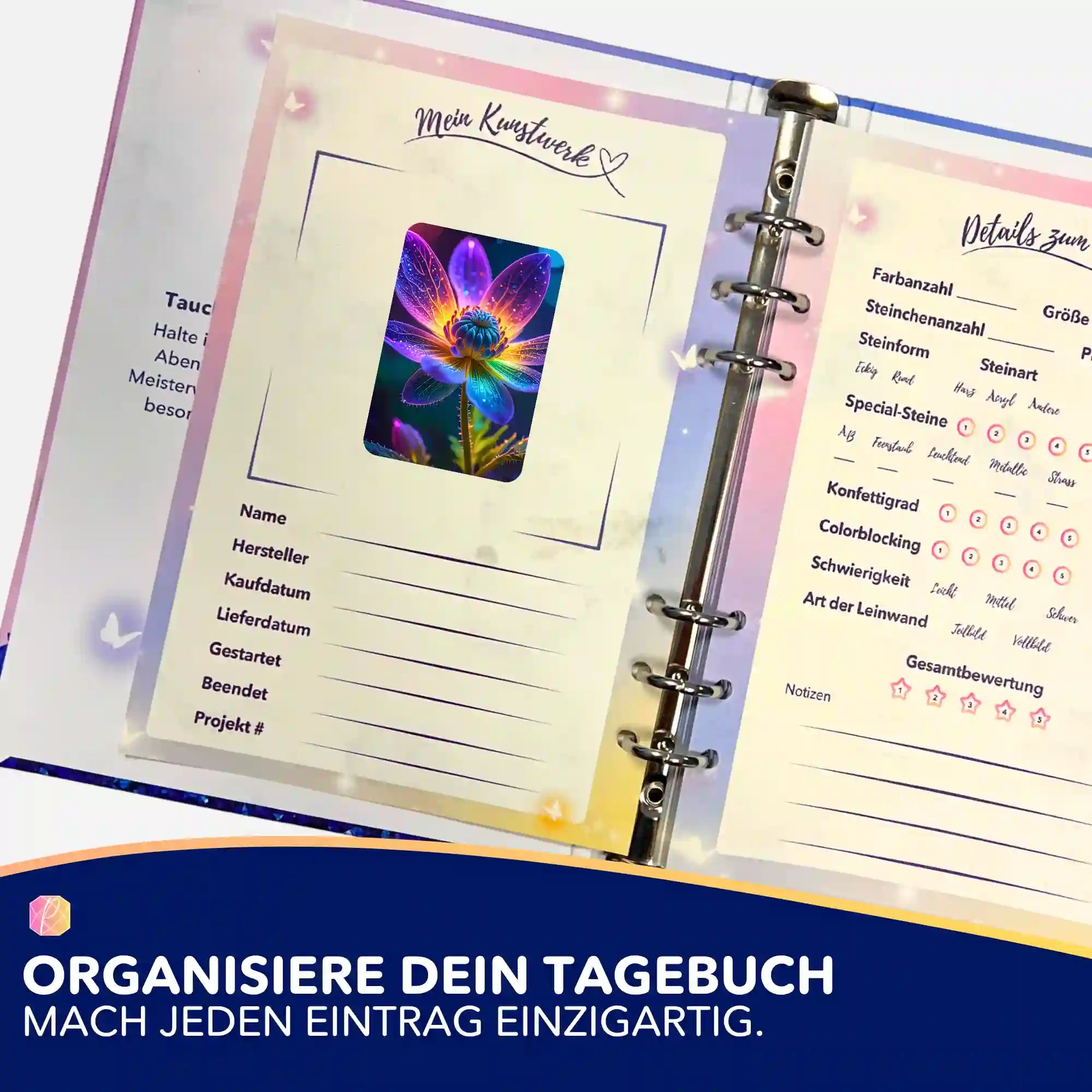 Picmondoo Diamond Painting Aufkleber Im Kern des Lichts zur Organisation im Projekt-Tagebuch