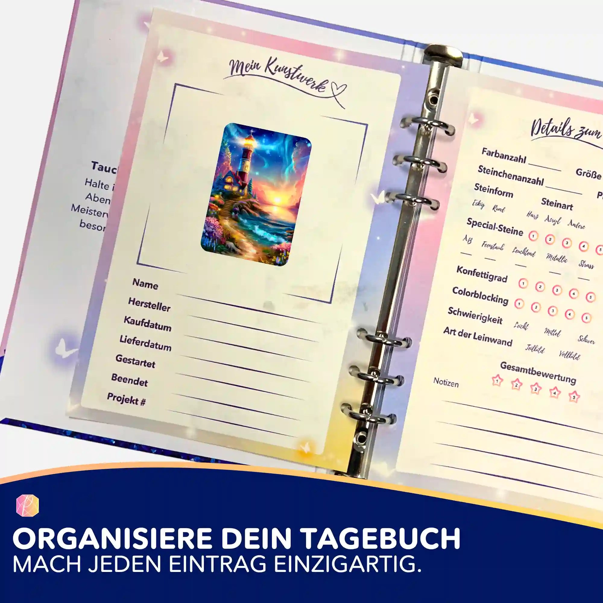 Picmondoo Diamond Painting Tagebuch mit Aufkleber Wächter des Horizonts zur Organisation von Bastelprojekten
