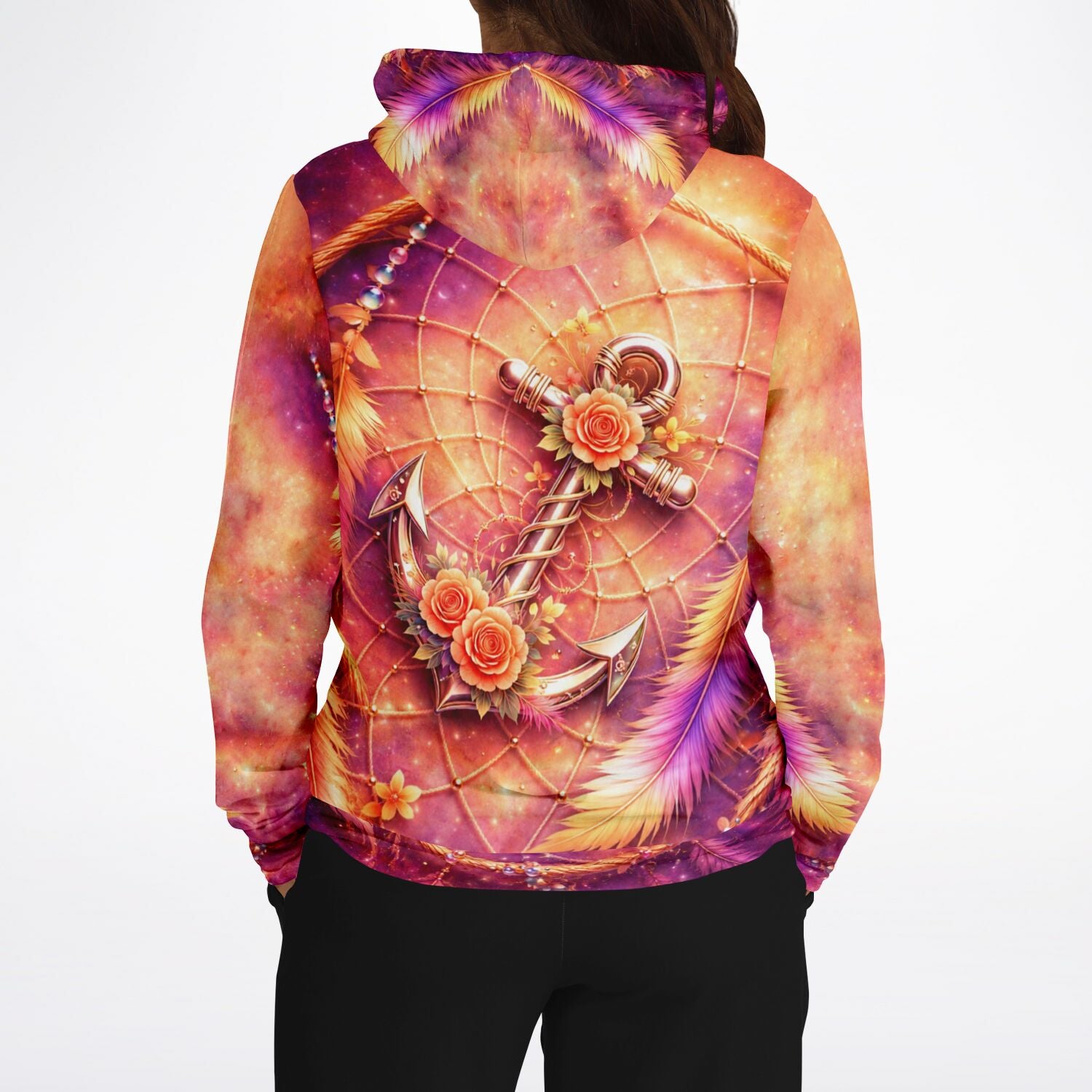 Dreamer Hoodie mit farbenfrohem Anker, Rosen und Traumfänger-Druck im Stil beliebter Malen nach Zahlen Motive