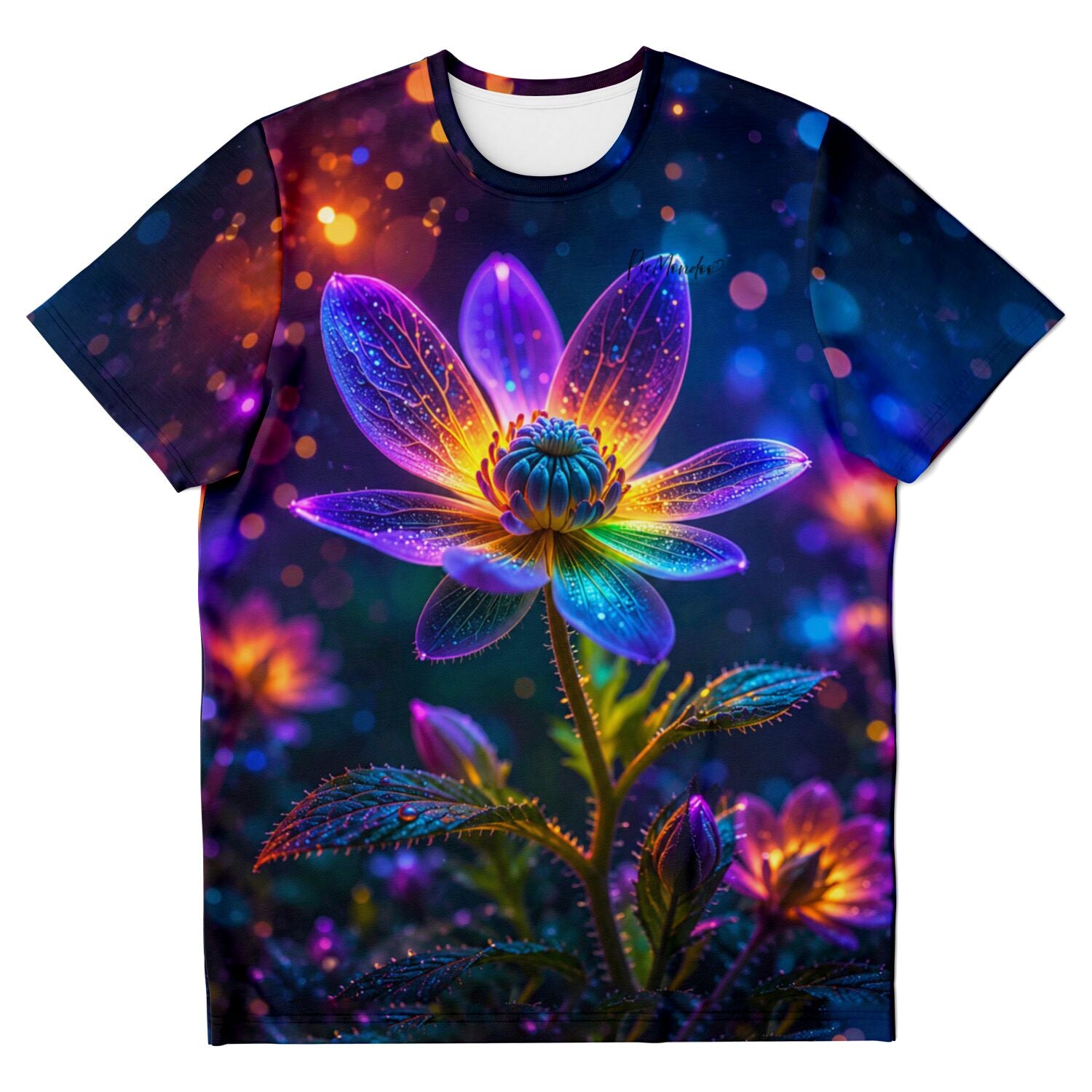 Dreamer T-Shirt mit leuchtender Neon-Blume im Stil von Diamond Painting und Malen nach Zahlen Kunstwerken