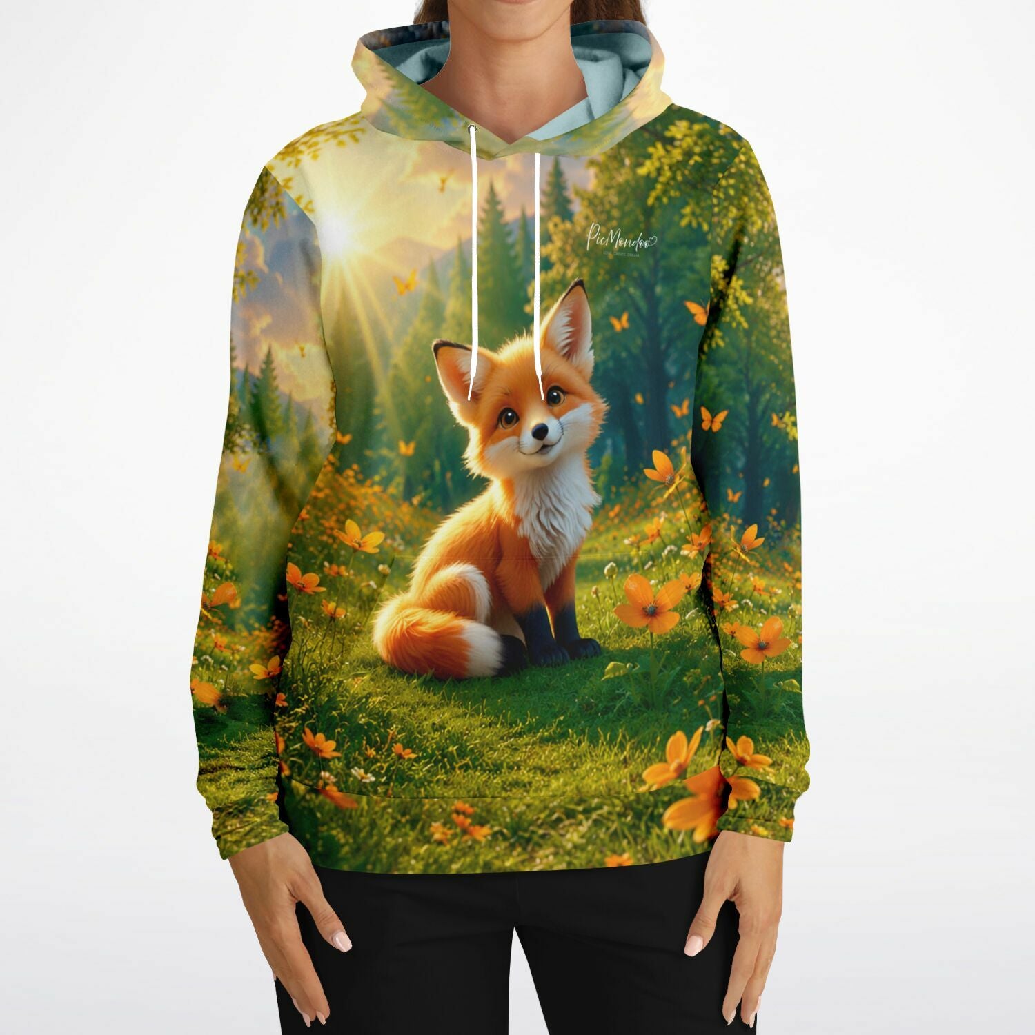 Dreamer Hoodie mit niedlichem Fuchs-Motiv in sonniger Wald-Natur, ideal für Fans von Diamond Painting und Malen nach Zahlen