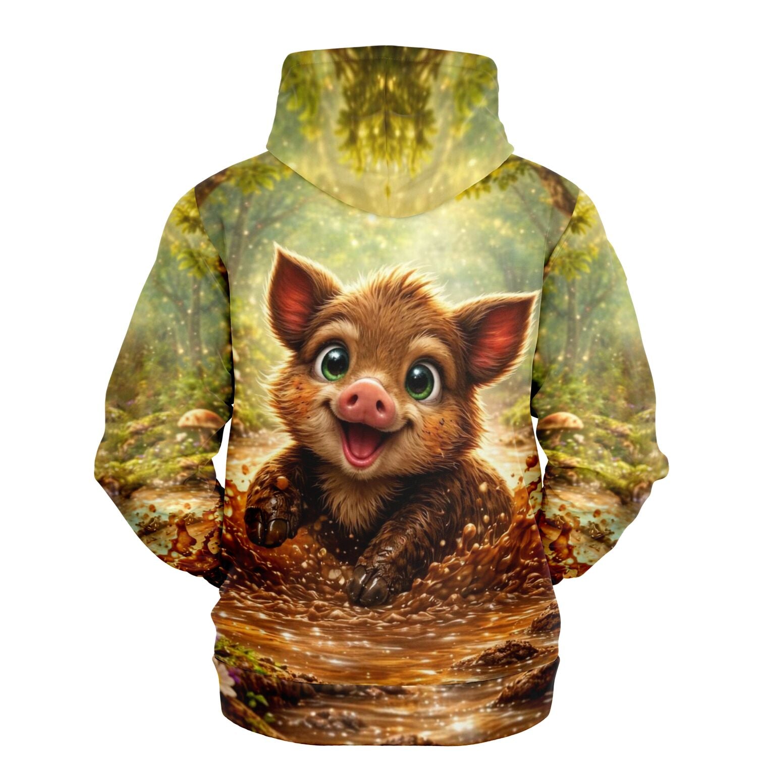 Dreamer Hoodie mit niedlichem Wildschwein im Wald, Pfützenglück AOP Design für Kunst- und DIY-Fans