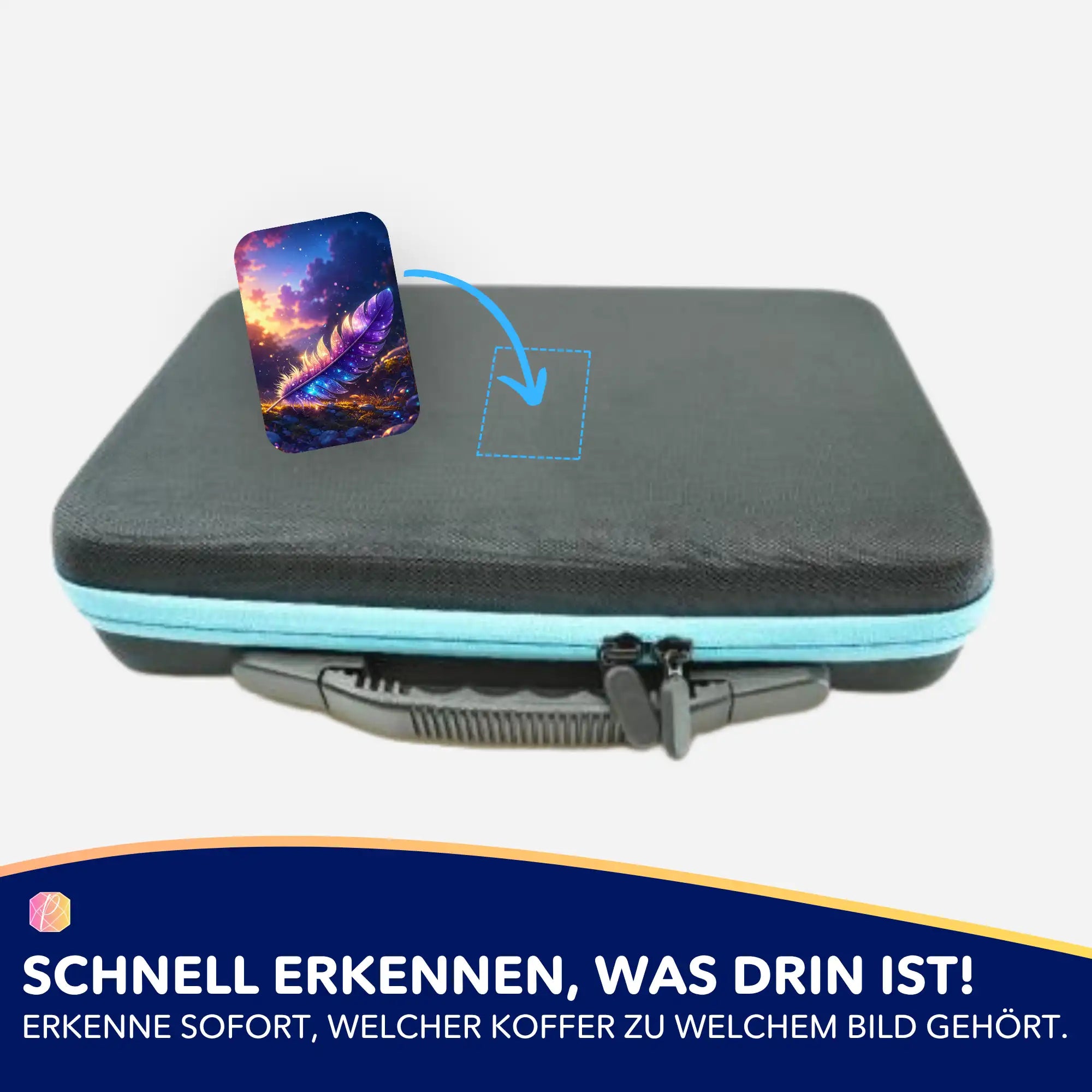 Picmondoo Aufkleber für Diamond Painting Koffer mit Feder Motiv zur Organisation von Zubehör und Diamanten