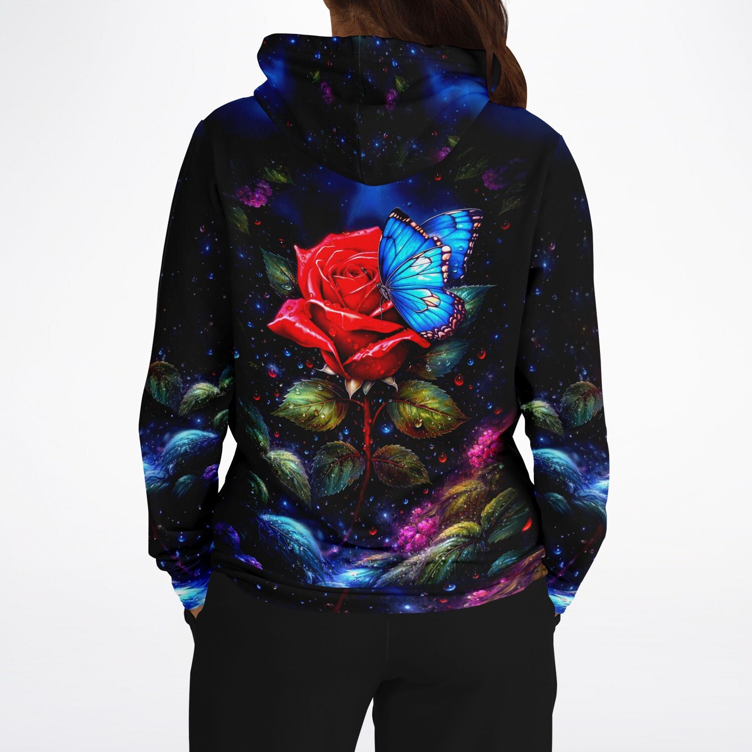 Dreamer Hoodie - Rote Rose trifft blauen Schmetterling