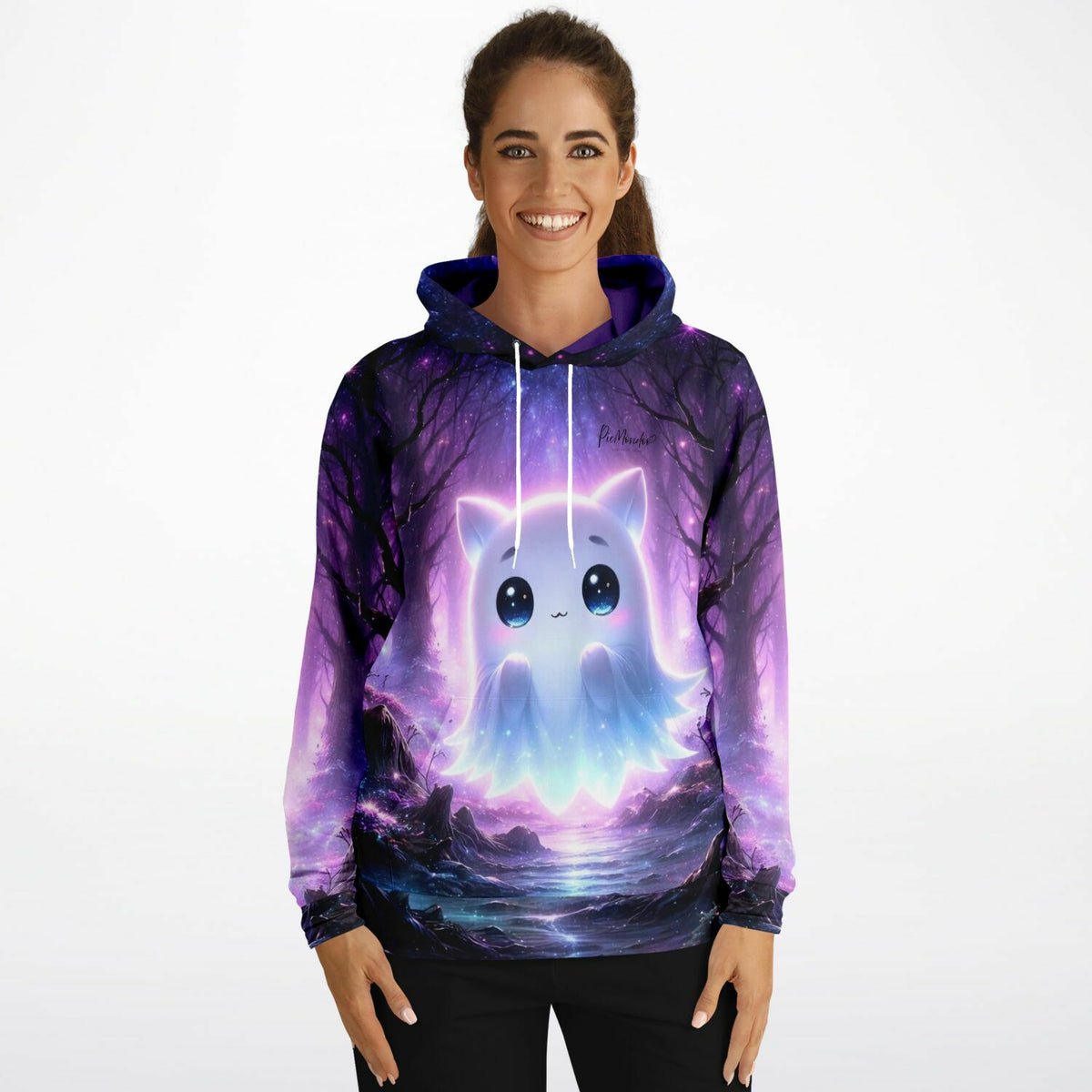 Dreamer Hoodie mit leuchtendem Geist-Motiv im magischen Walddesign, perfekt für Fans von Diamond Painting und Kunst