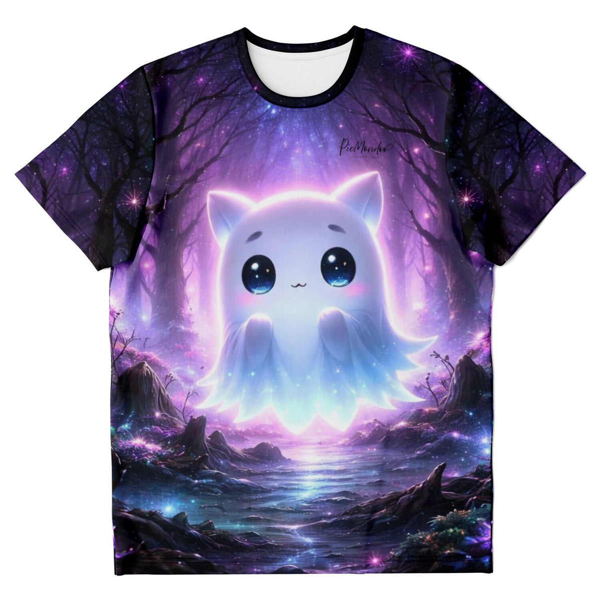 Dreamer T-Shirt mit leuchtendem Geist-Motiv im magischen Wald, passend zum Stil von Diamond Painting Designs.