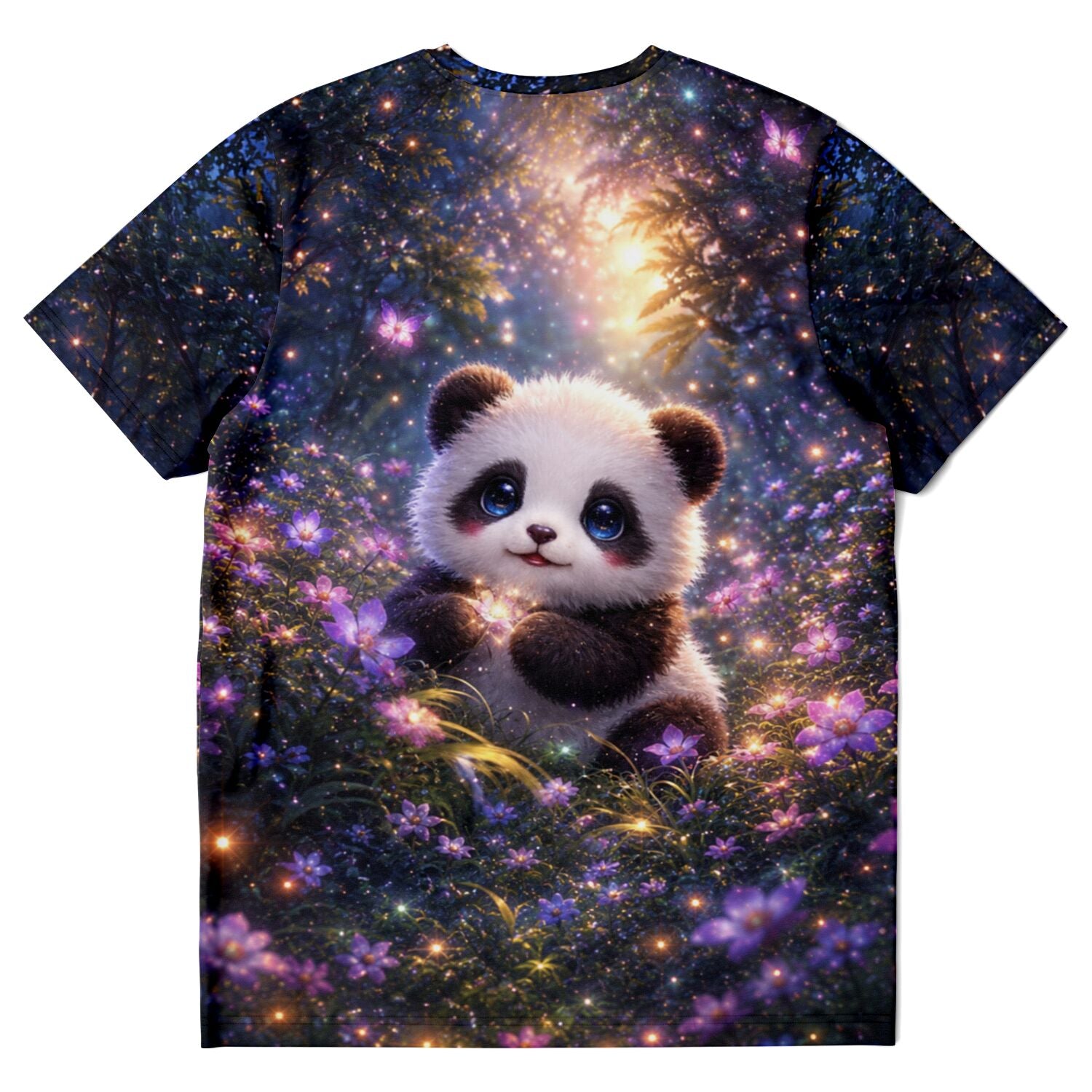 T-Shirt mit süßem Panda im magischen Wald, inspiriert von Diamond Painting und Malen nach Zahlen Motiven