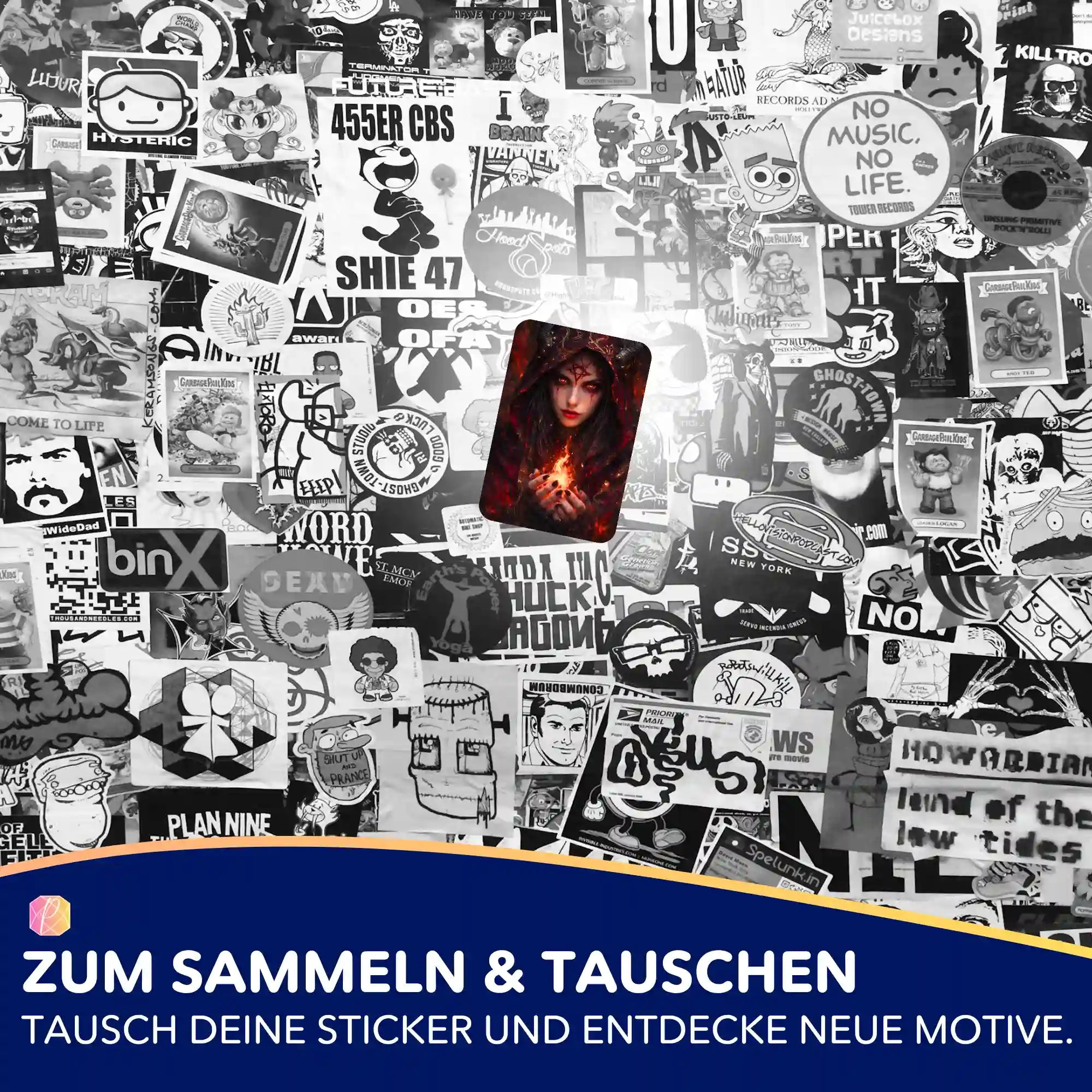 Lilith Sticker für Diamond Painting Zubehör: Hochwertiges Motiv mit feuriger Frau vor schwarz-weißem Hintergrund