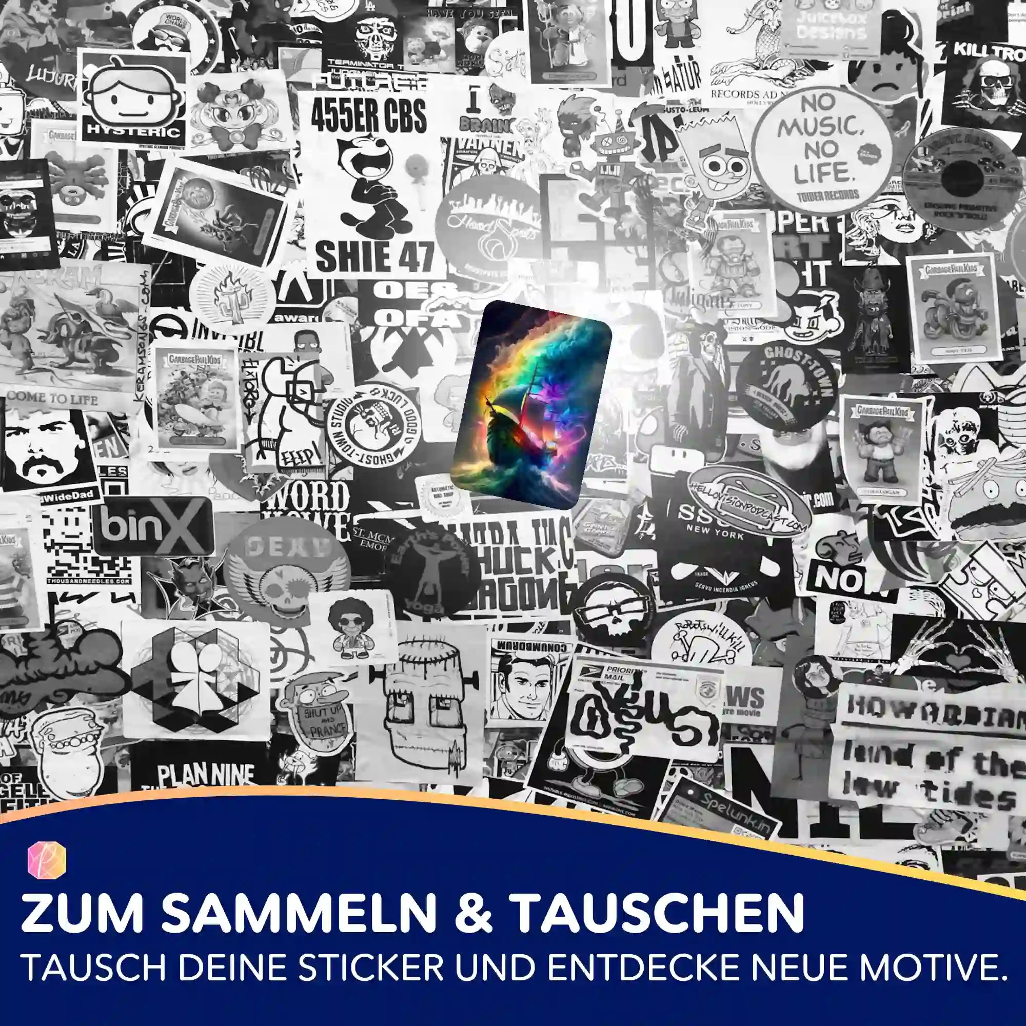 Aufkleber 5er-Set - Schiff im bunten Meer