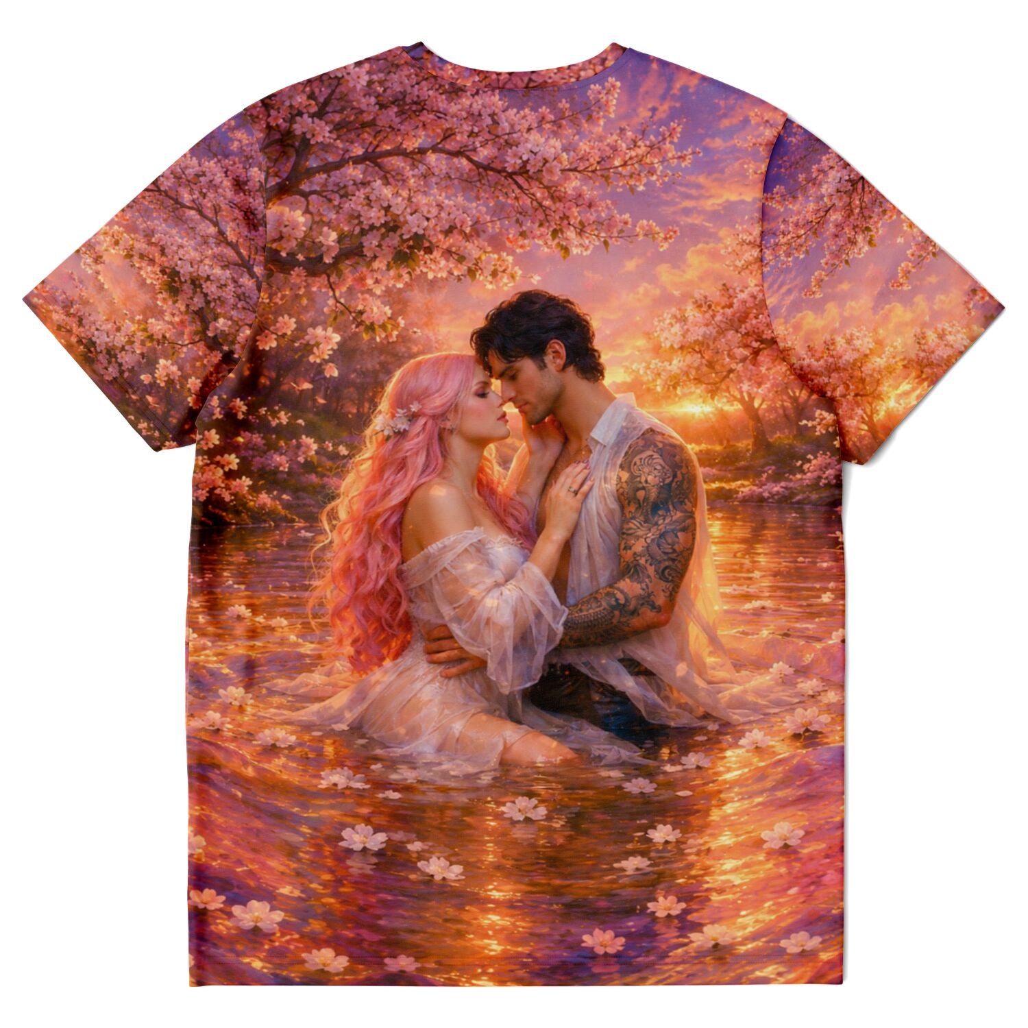 T-Shirt mit romantischem Motiv eines Paares im Wasser, inspiriert von Diamond Painting und Malen nach Zahlen Kunst