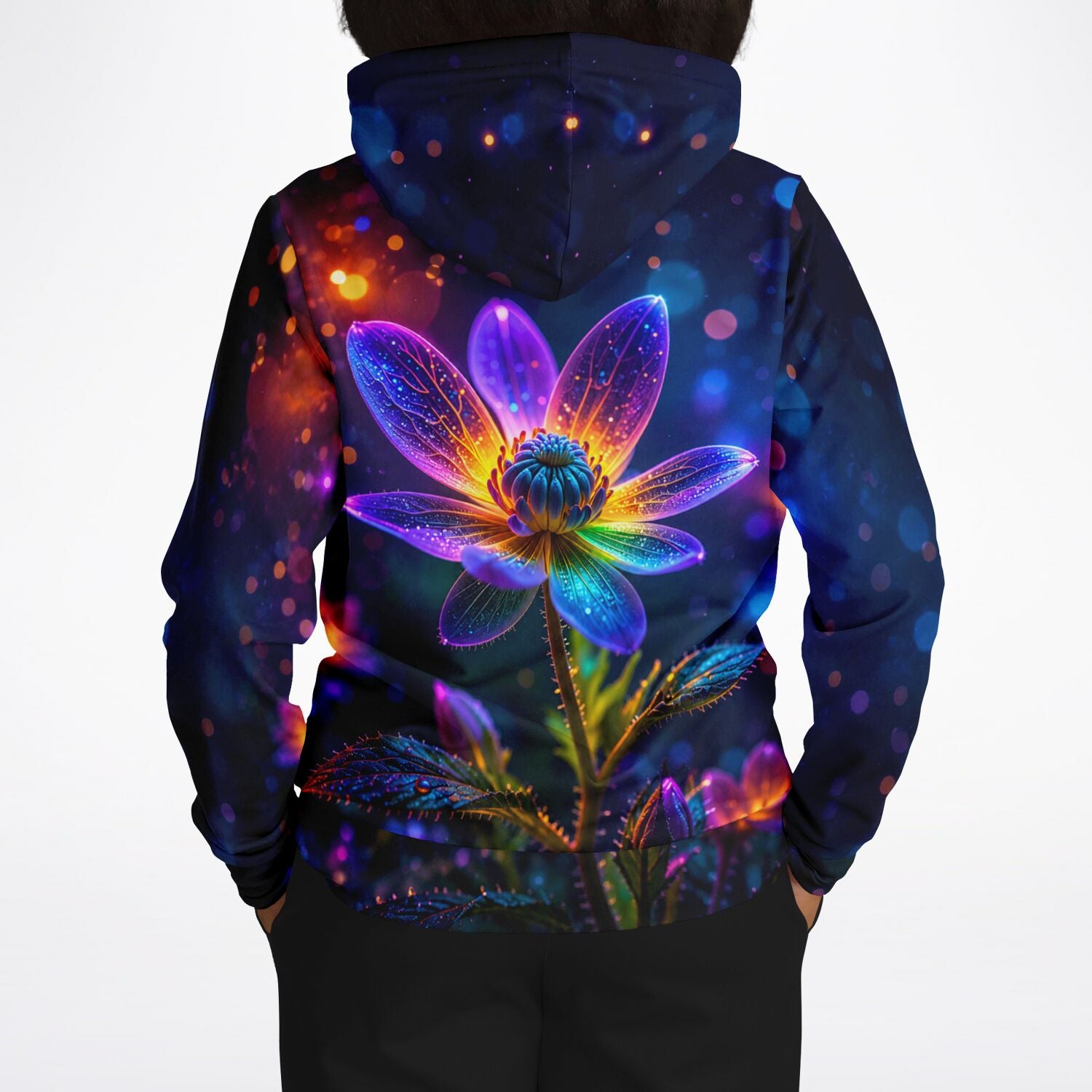 Dreamer Hoodie mit leuchtendem Blumen-Motiv im Stil von Diamond Painting Kunstwerken für kreative Erwachsene