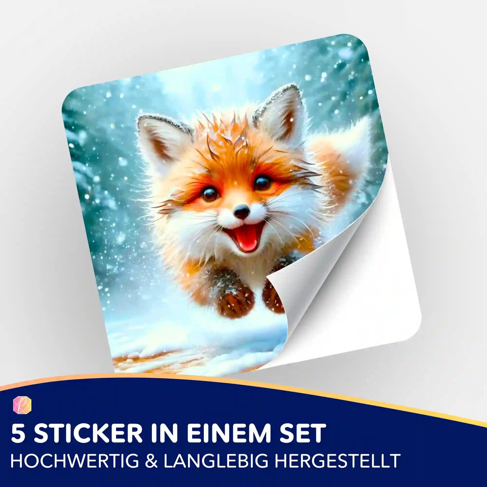 Aufkleber 5er-Set - Kleiner Fuchs im Winterwald