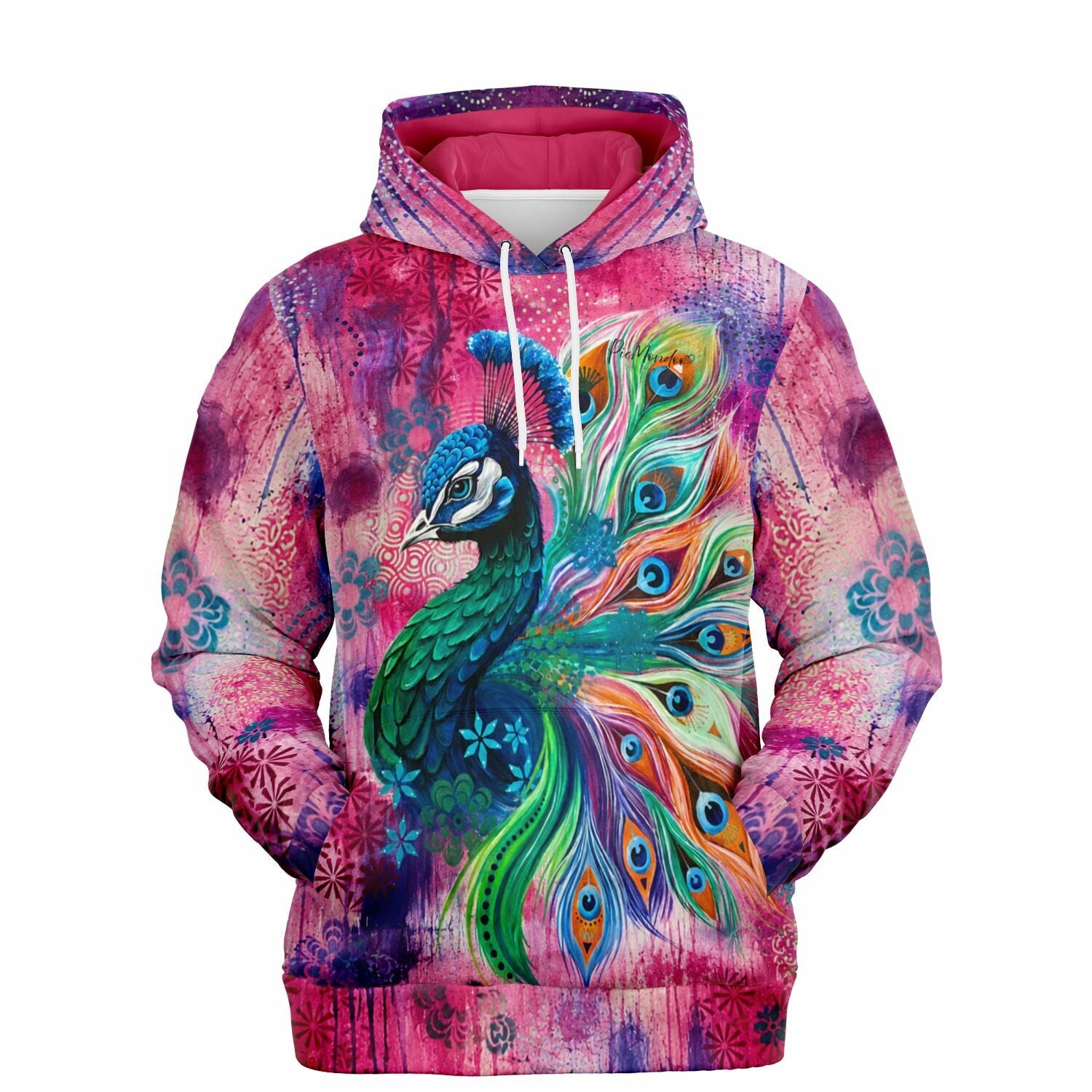 Dreamer Hoodie Majestät der Farben mit buntem Pfauen-Motiv im Stil von Diamond Painting Design