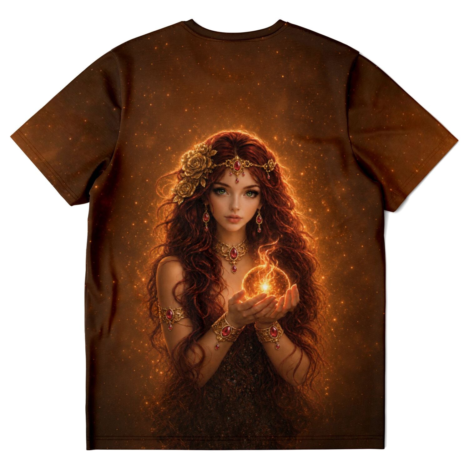 Dreamer T-Shirt Göttin der Sonne mit mystischem Motiv in Gold und Rot, ideal für Fans von Malen nach Zahlen und Kunst