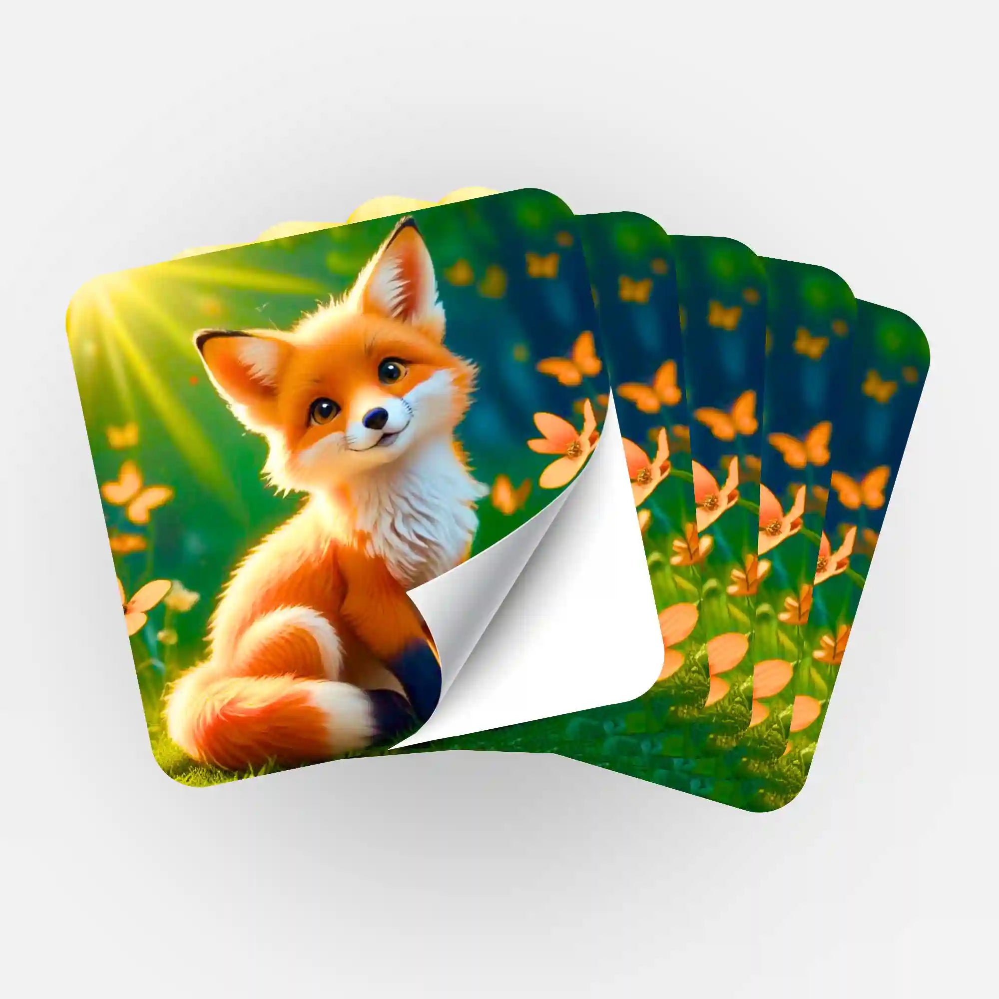 Fünfer-Set Diamond Painting Aufkleber mit niedlichem Fuchs-Motiv und Schmetterlingen zur Organisation von Bastelzubehör