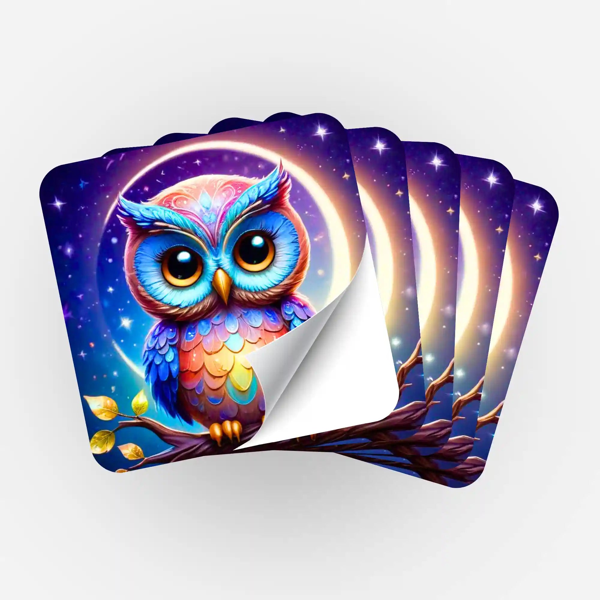Fünfer-Set bunte Eulen-Aufkleber für Diamond Painting und Malen nach Zahlen Organisation von Picmondoo
