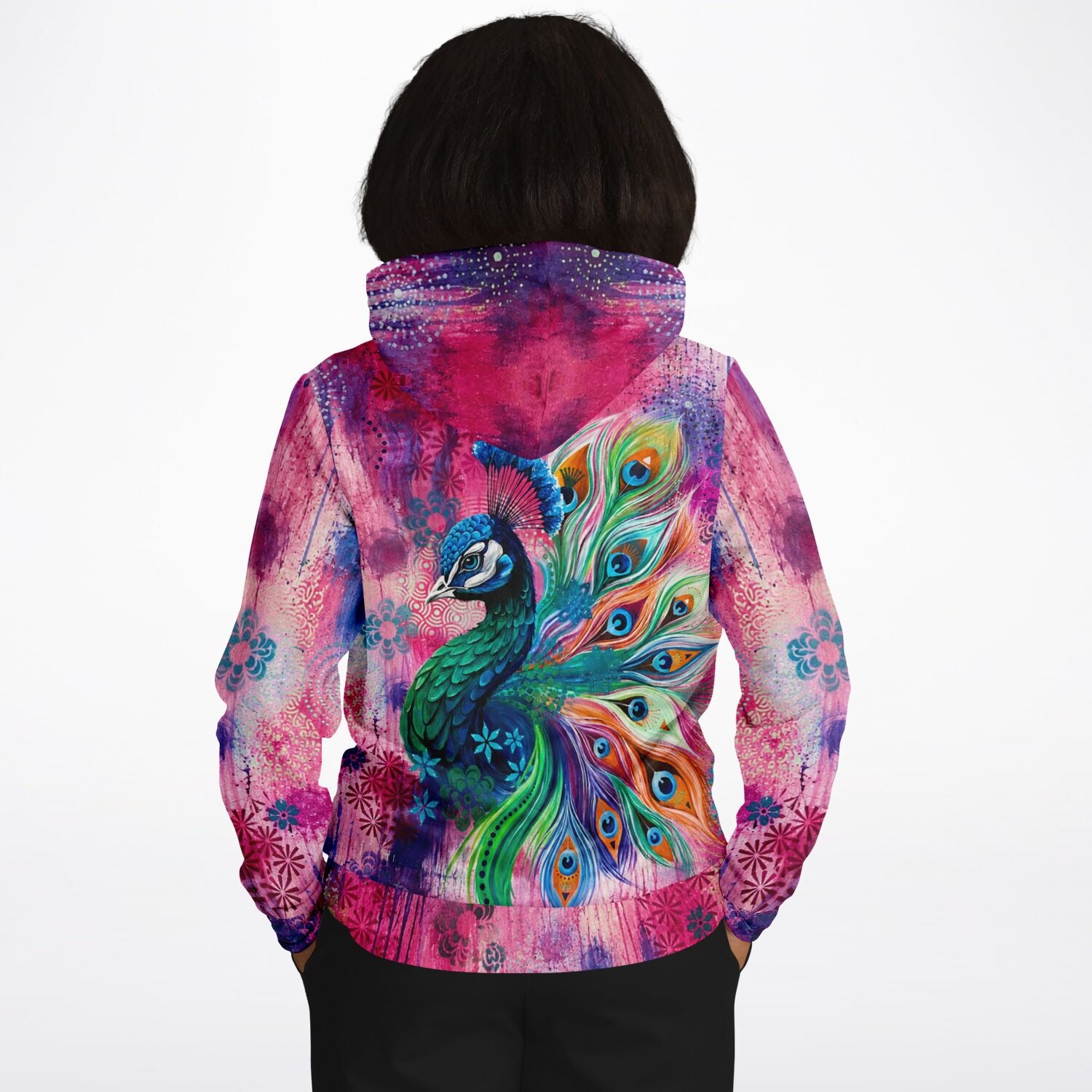 Dreamer Hoodie mit farbenfrohem Pfau-Motiv, inspiriert von Malen nach Zahlen Kunstwerken und lebendigen Mustern.