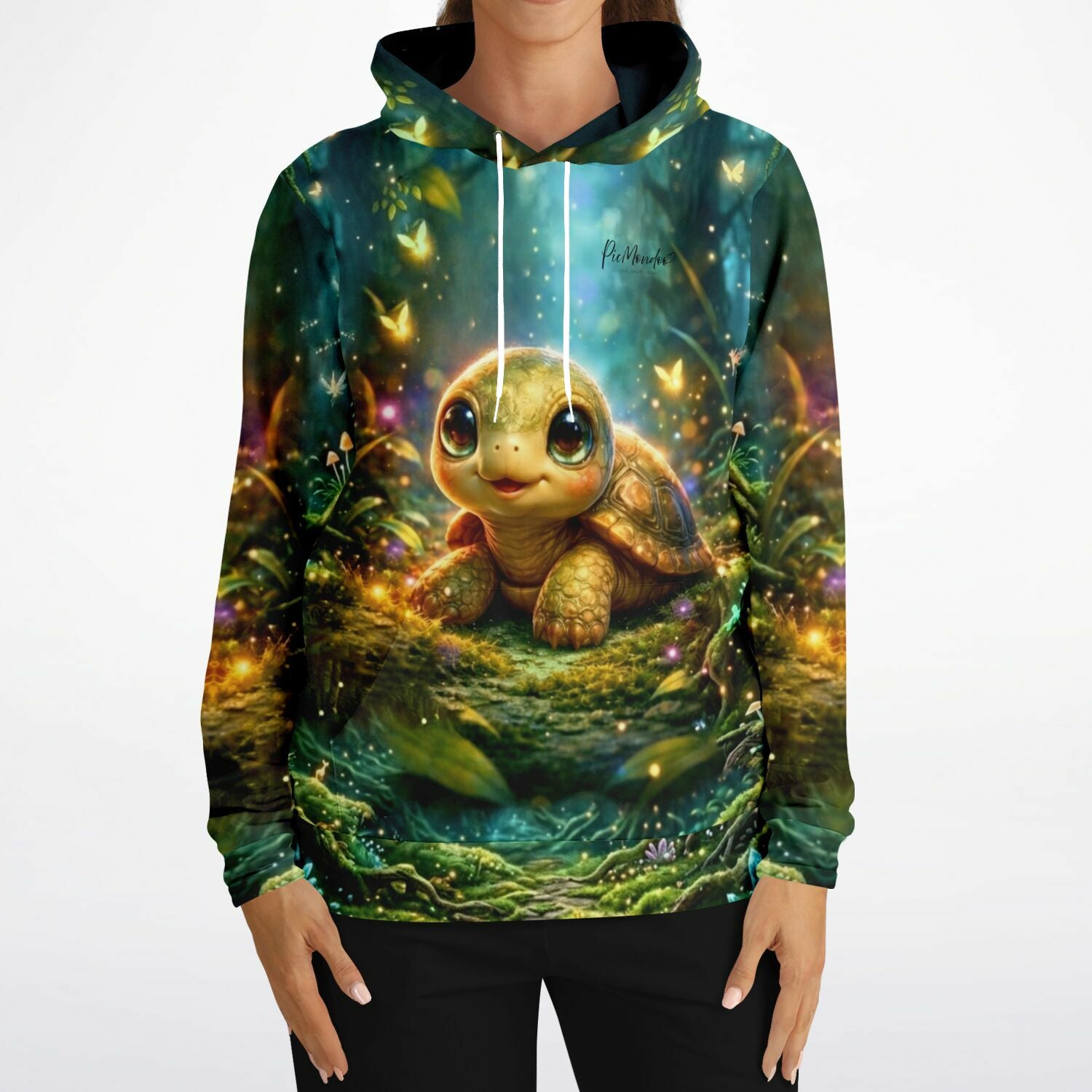 Dreamer Hoodie mit niedlicher Schildkröte im magischen Wald, inspiriert von Diamond Painting und Malen nach Zahlen Motiven