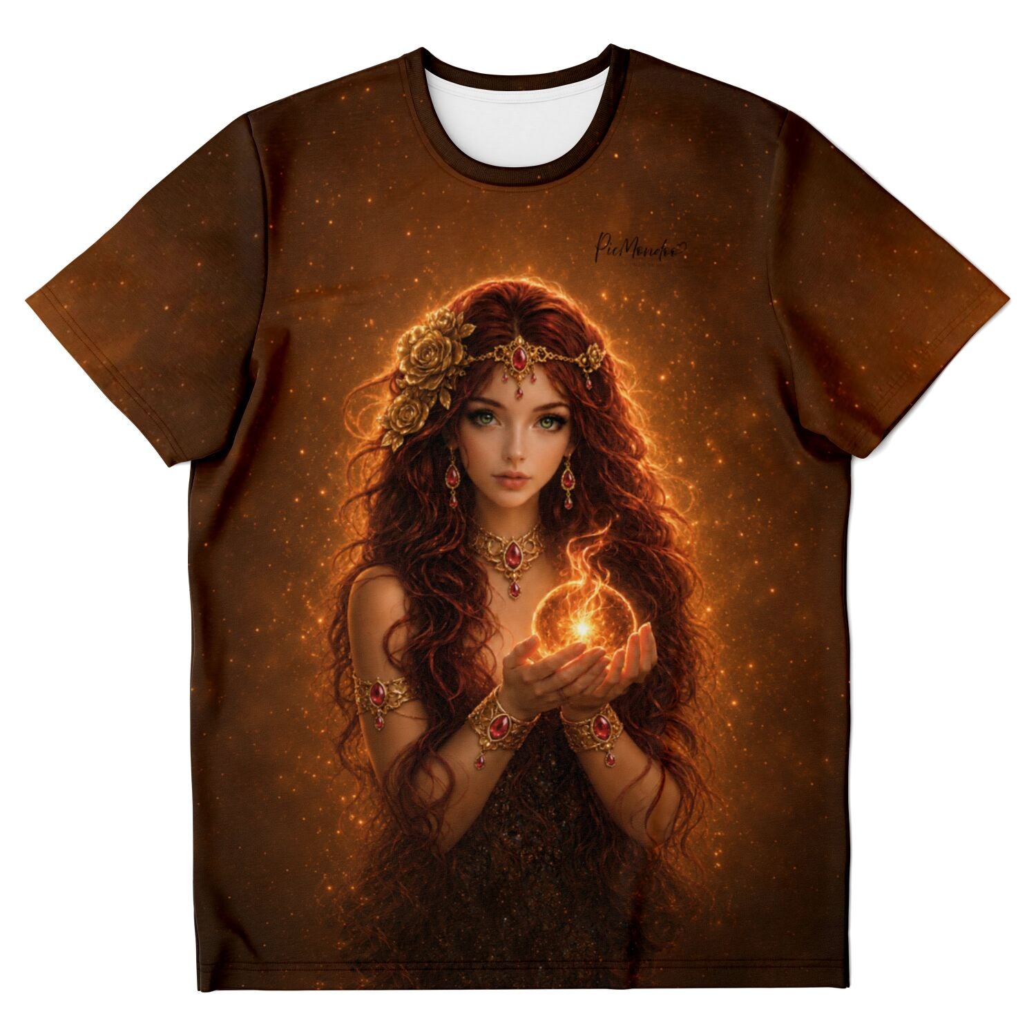 T-Shirt mit Göttin der Sonne Motiv im Fantasy-Stil, inspiriert durch Diamond Painting Kunstwerke von Picmondoo