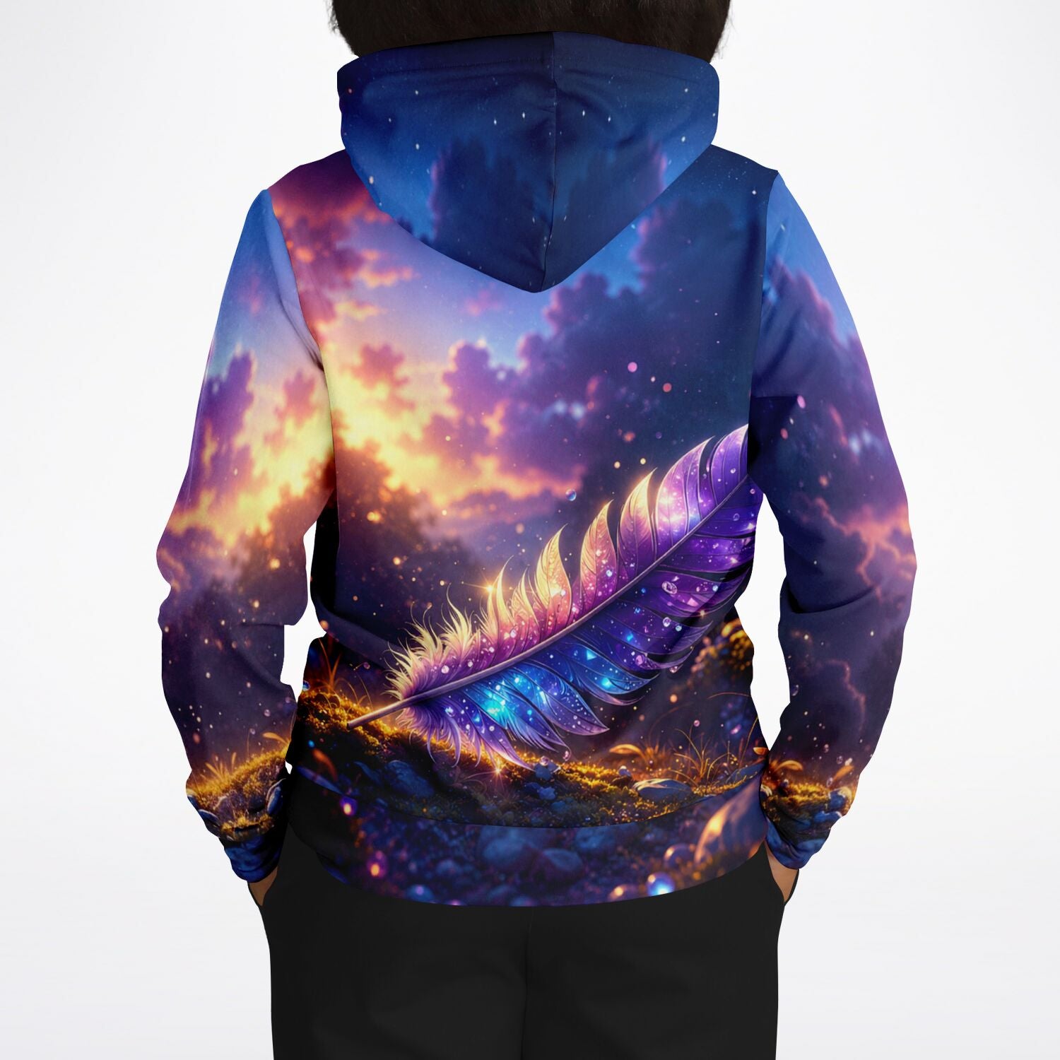 Dreamer Hoodie mit Feder im Sternenlicht Design, perfekt für kreative Fans von Diamond Painting und bunter Kunst.