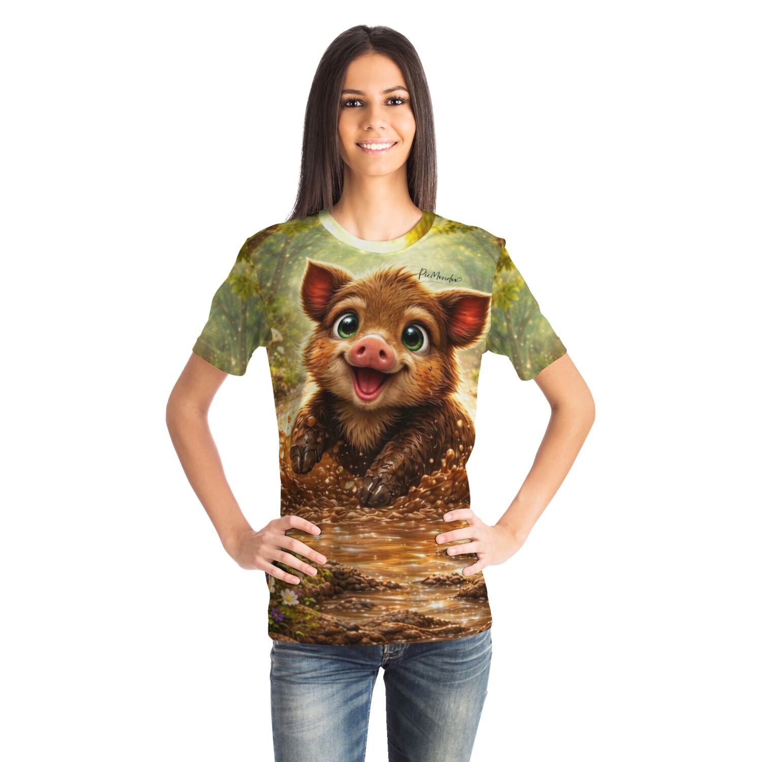 Frau trägt Dreamer T-Shirt mit süßem Wildschwein-Print, inspiriert von beliebten Malen nach Zahlen und Diamond Painting Motiven