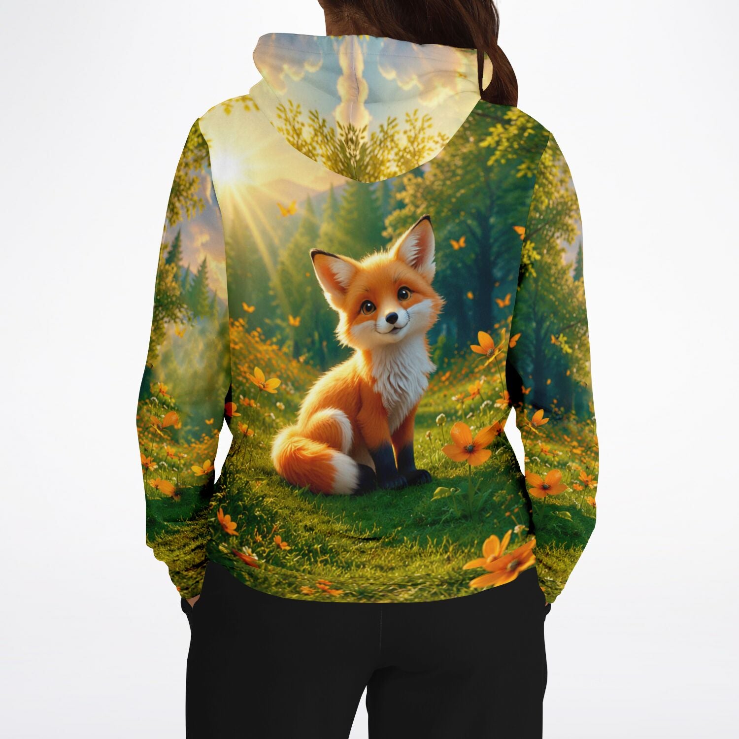 Dreamer Hoodie mit niedlichem Fuchs-Motiv in einer Waldlichtung, passend zum Stil von Malen nach Zahlen und Diamond Painting