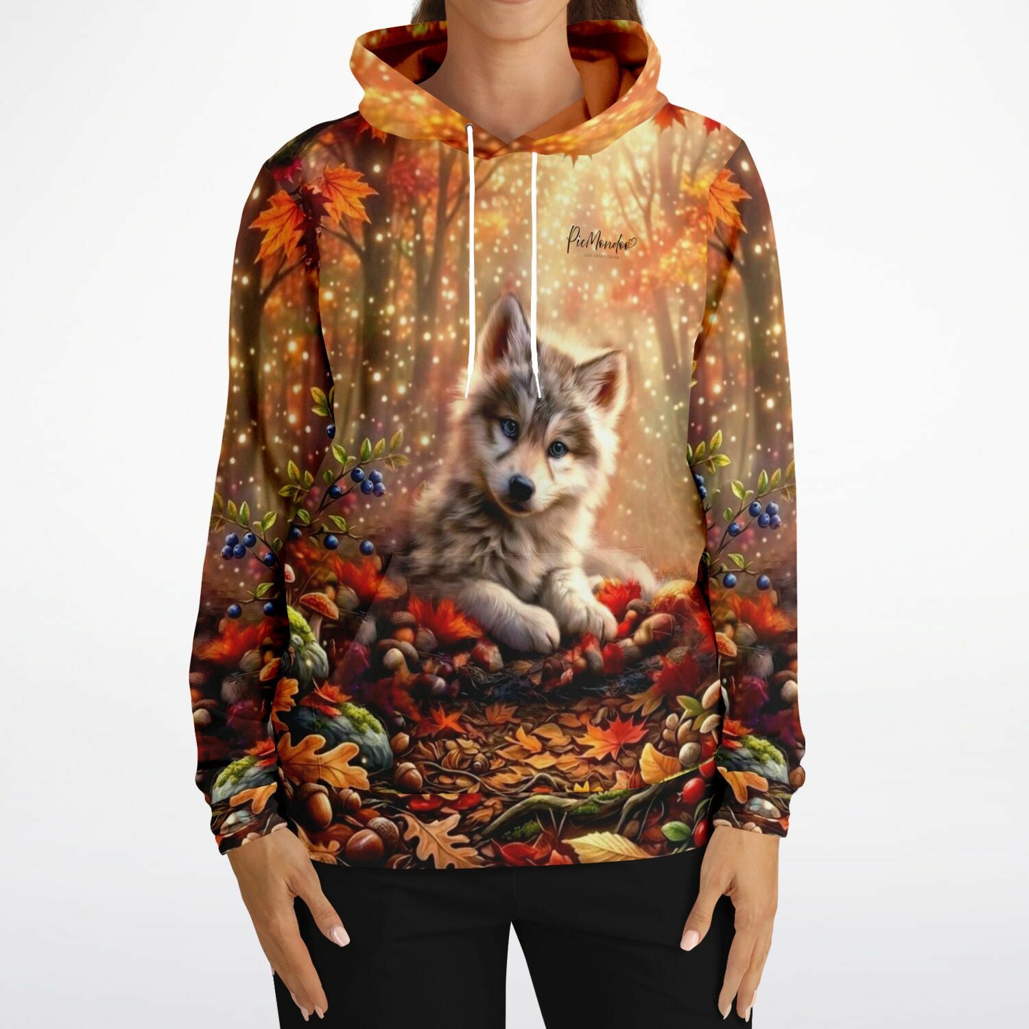 Dreamer Hoodie Akiro mit Wolf Welpen Motiv in herbstlichem Wald – passend zu Diamond Painting und Malen nach Zahlen Stil