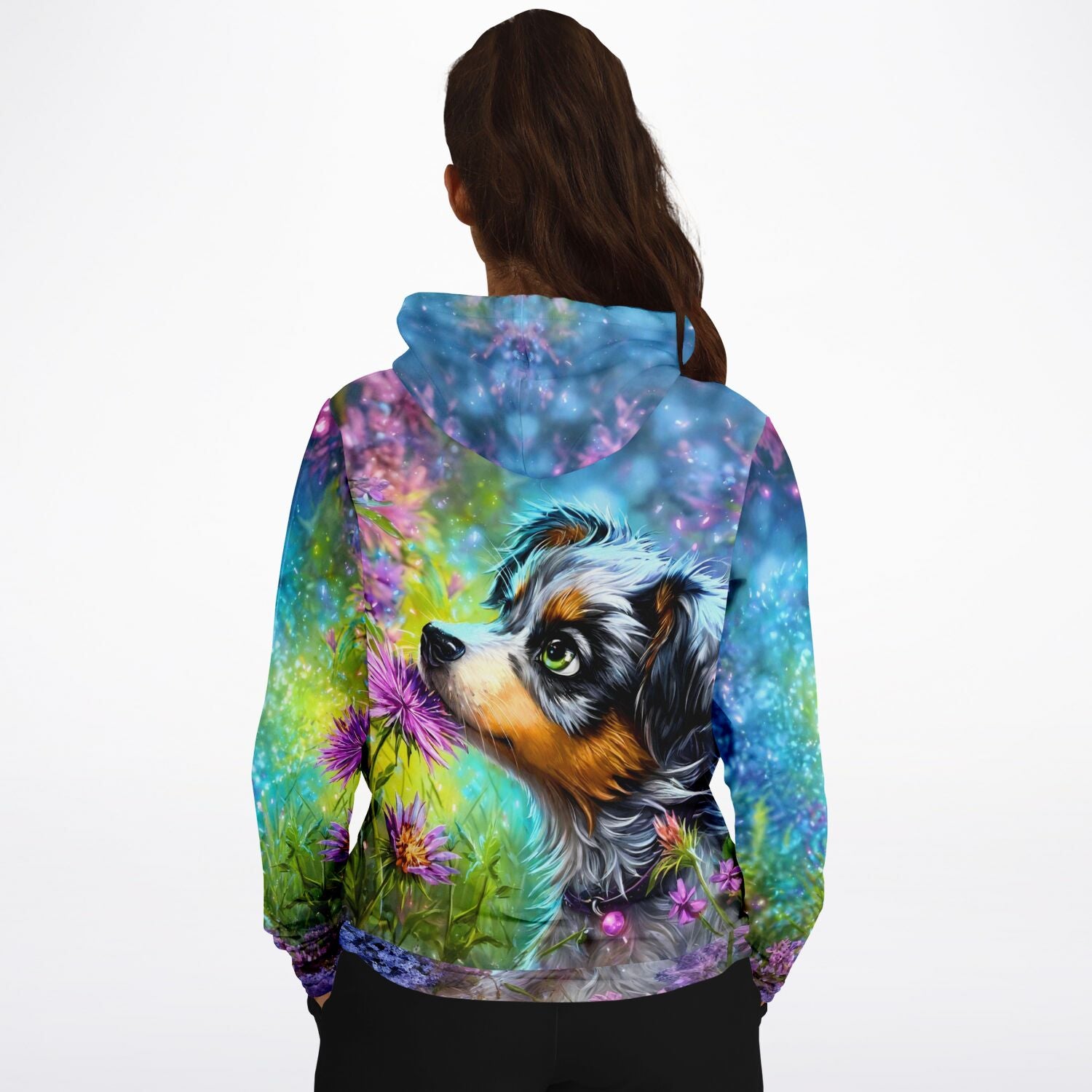 Hoodie mit buntem Hundemotiv im Stil von Diamond Painting und Malen nach Zahlen Kunst in leuchtenden Farben