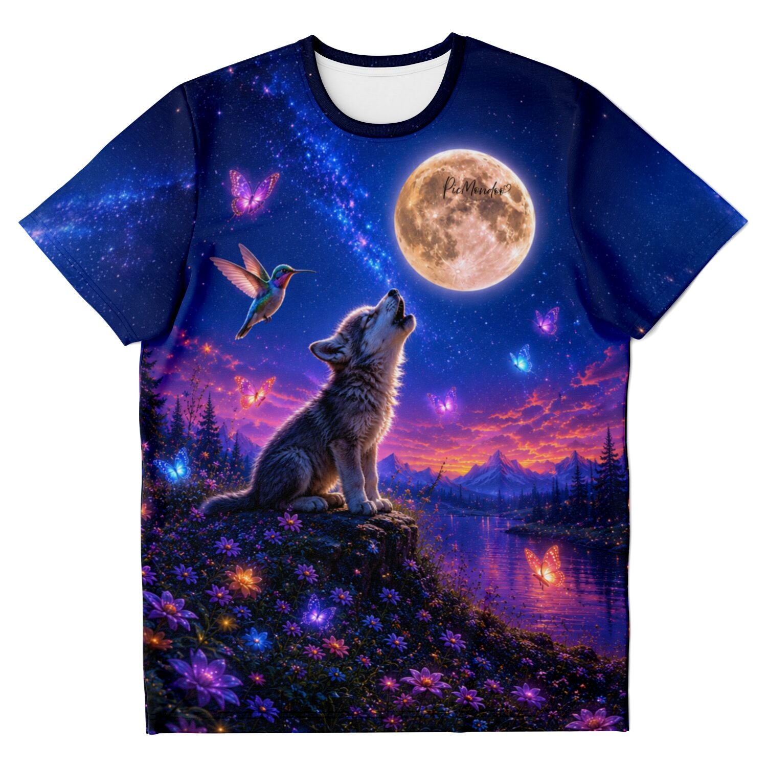 Dreamer T-Shirt mit Wolf, Vollmond und Schmetterlingen – passend zum Stil von Diamond Painting und Malen nach Zahlen