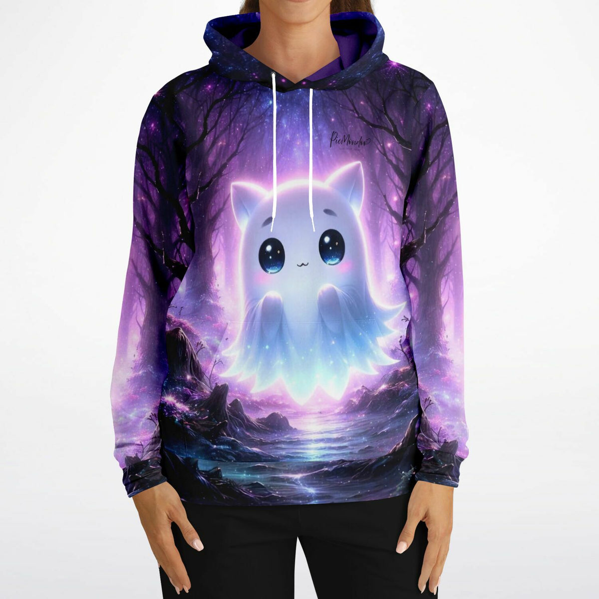 Dreamer Hoodie Limited Edition mit leuchtendem Geister-Motiv in violettem Wald passend zu Diamond Painting Design
