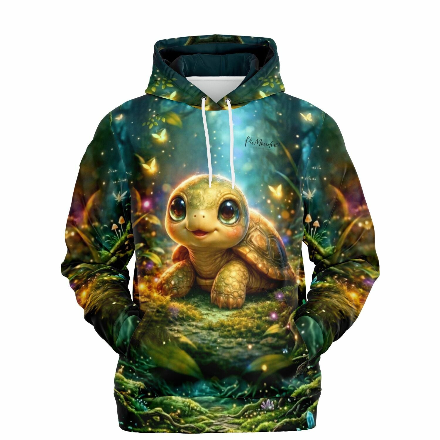 Dreamer Hoodie mit niedlicher Schildkröte im magischen Wald, passend zum Stil unserer Diamond Painting Motivwelten.