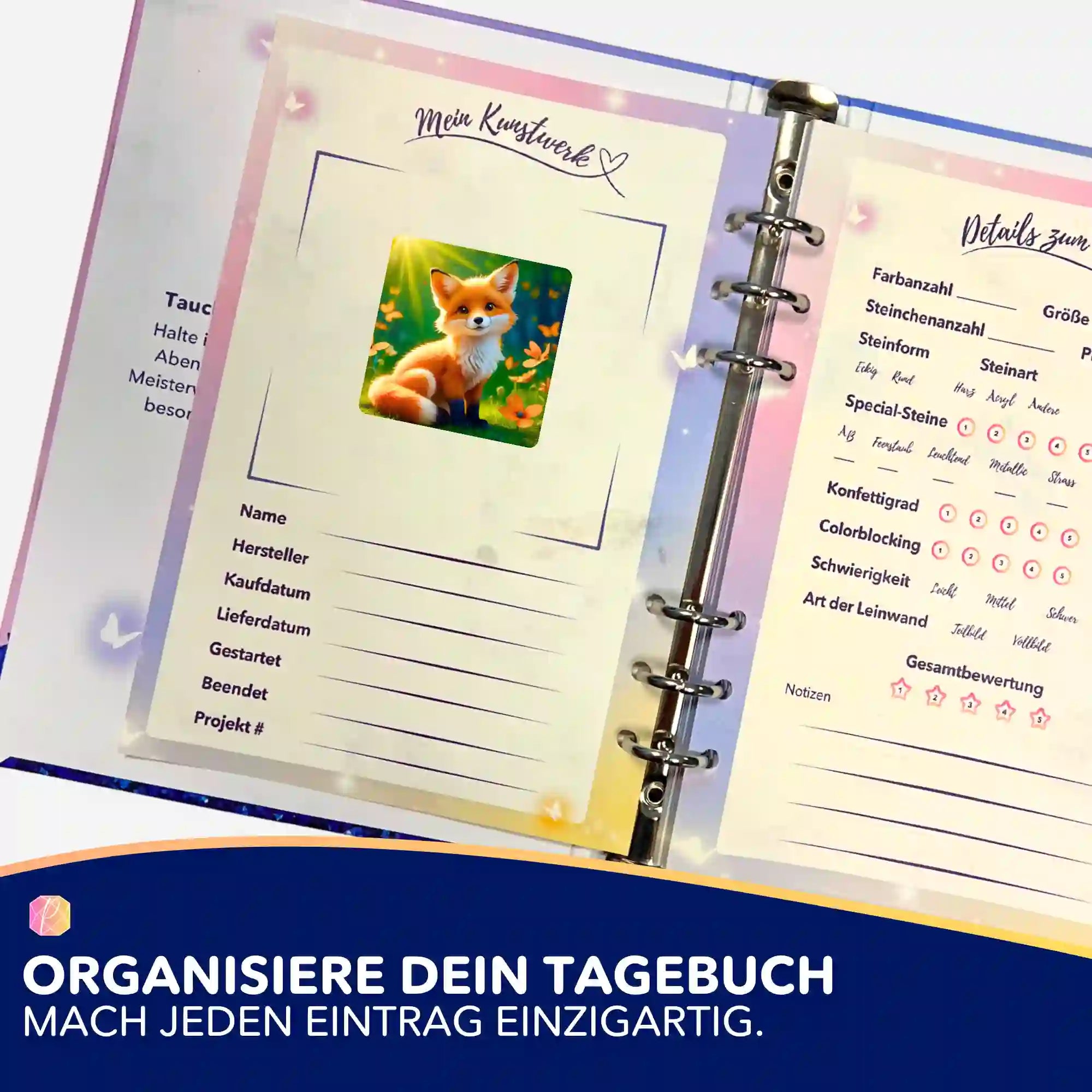 Foxy Casper Aufkleber für Diamond Painting Tagebuch zur Organisation von Malen nach Zahlen Projekten