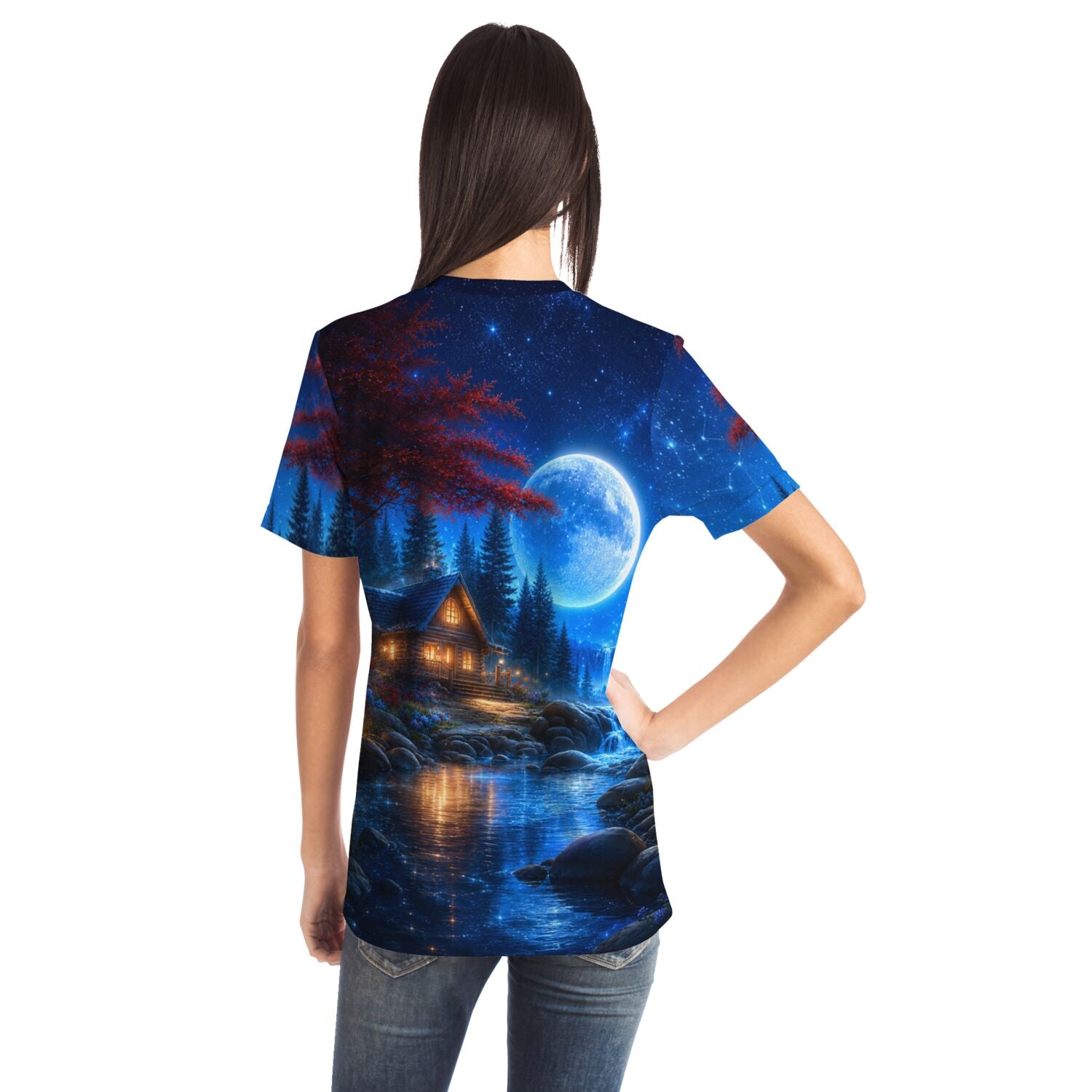 Dreamer T-Shirt mit Mondschein-Landschaft im Stil von Malen nach Zahlen und Diamond Painting Motiven