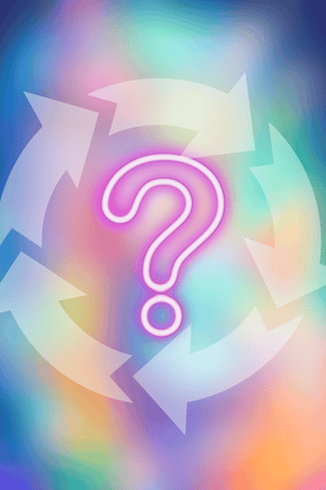 Mystery Diamond Painting Set im Abo mit leuchtendem Fragezeichen auf buntem, abstraktem Hintergrund