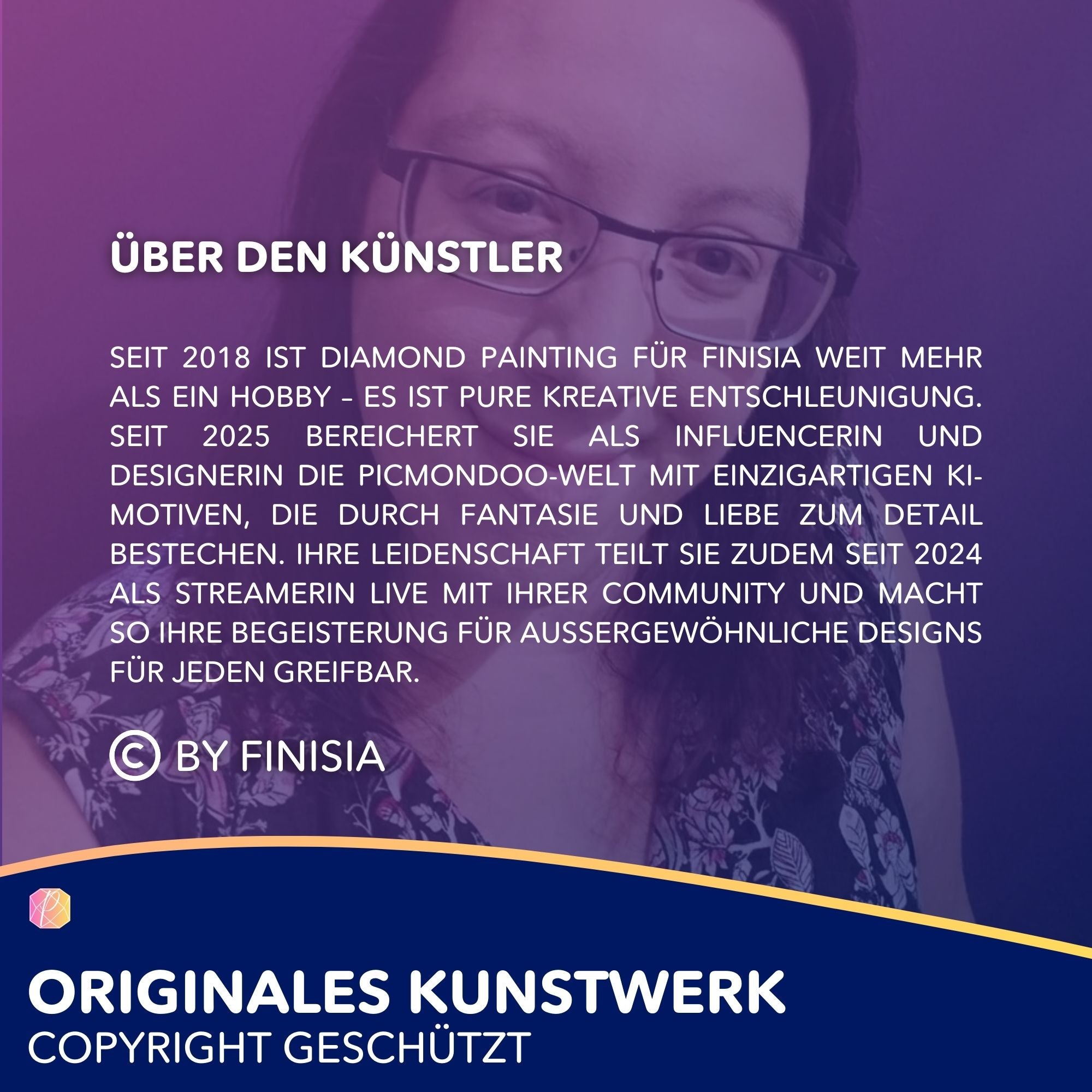 Künstlerin Finisia stellt Diamond Painting Set Design für Picmondoo vor – kreative Kunstwerke für Diamond Painting Fans.