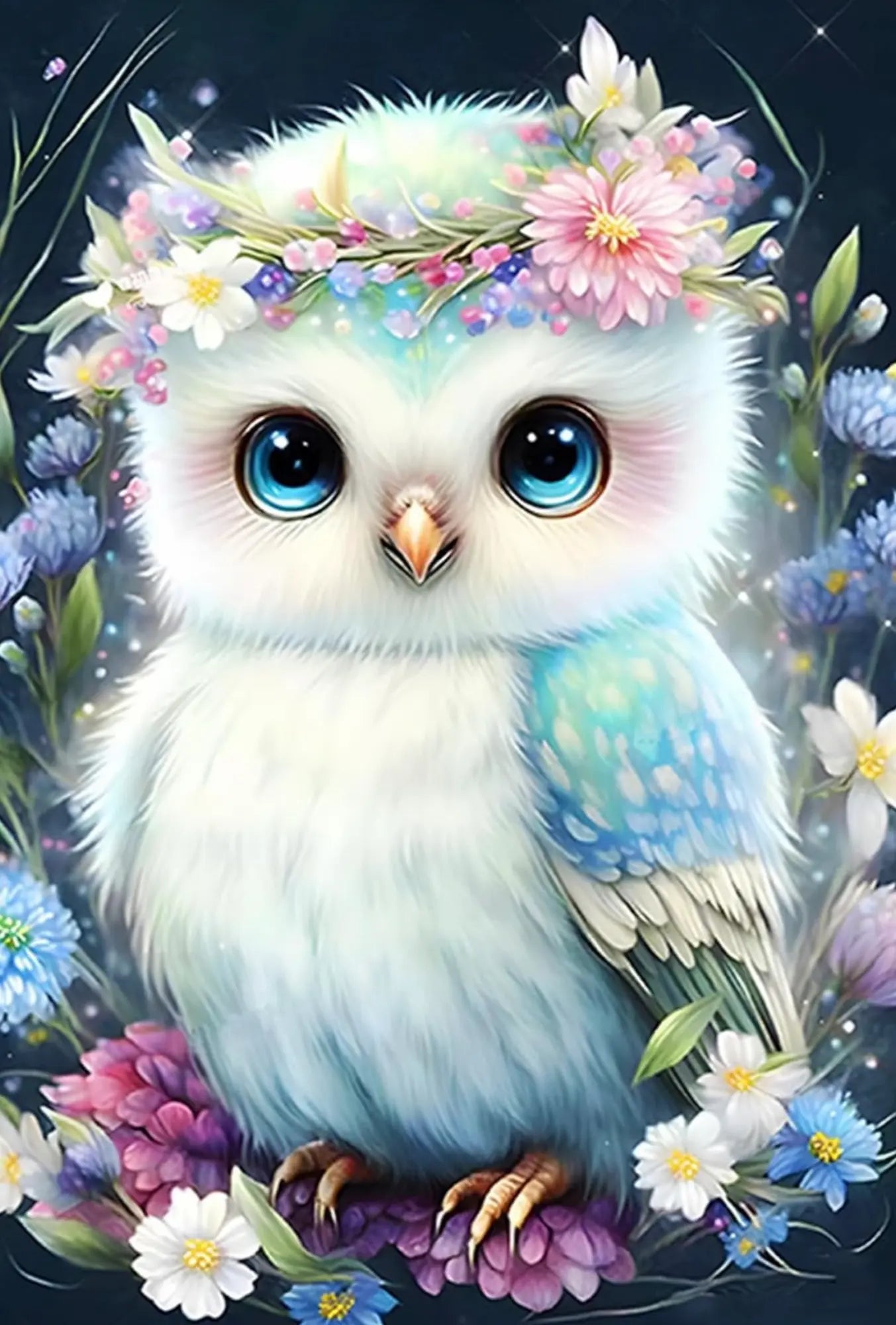 Diamond Painting - Eule im Blumenmeer