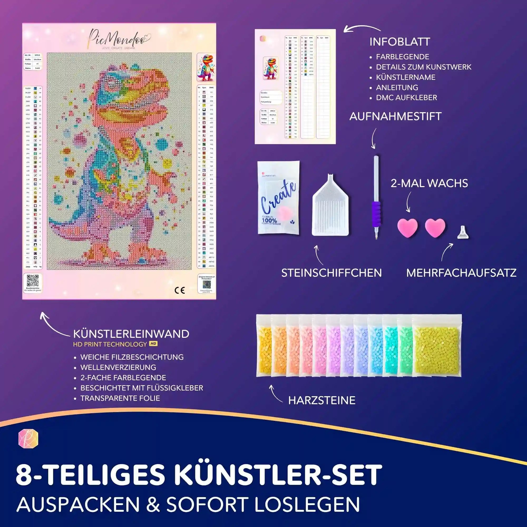 Diamond Painting Kids - Kunterbunter Dinosaurier