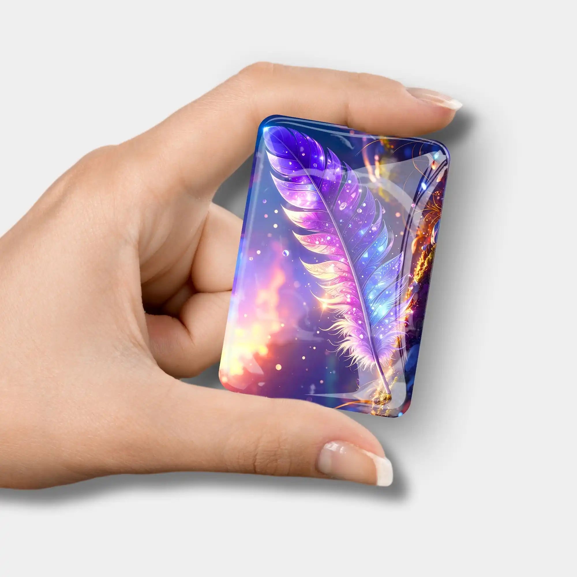 Magischer Glas-Cover Minder mit Feder-Motiv als praktisches Zubehör für Diamond Painting und Bastelsets