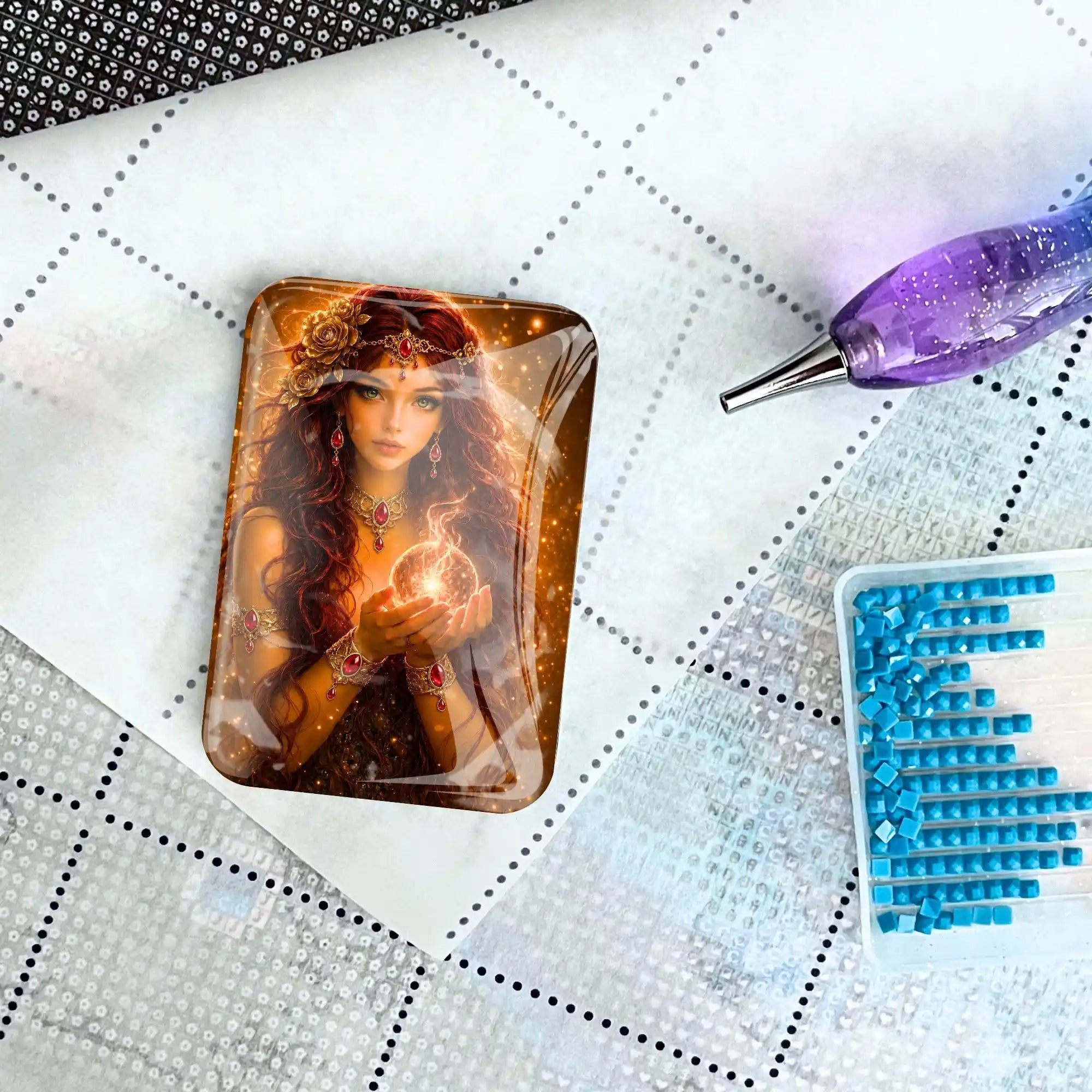Glas-Coverminder Göttin der Sonne für Diamond Painting mit Magnet zur Befestigung der Schutzfolie auf der Leinwand