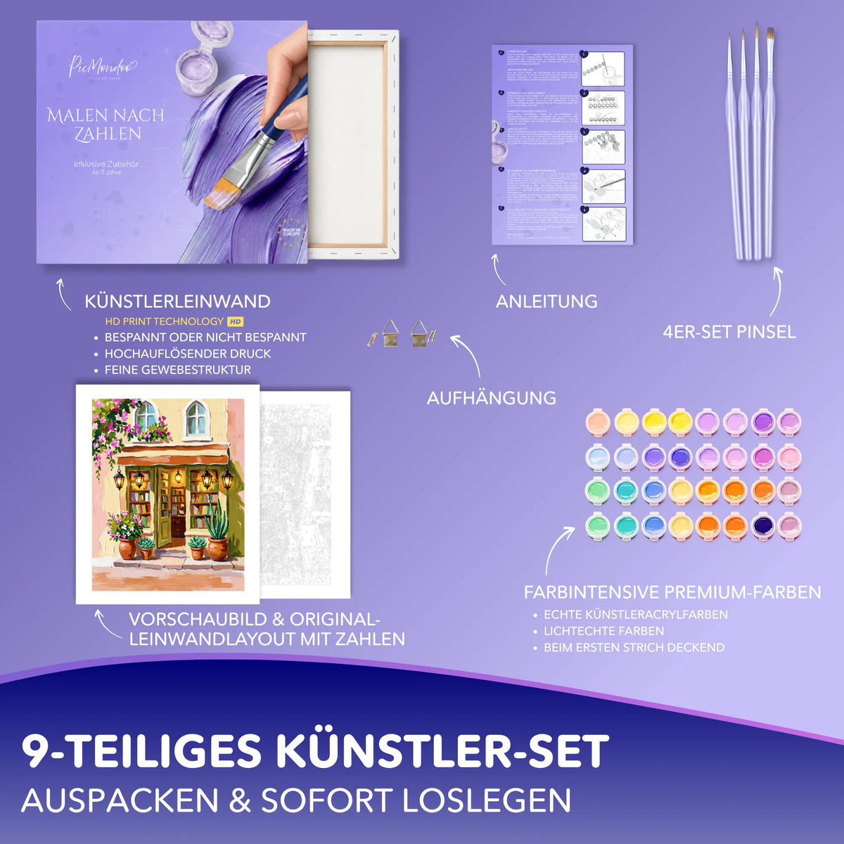 Malen nach Zahlen Set Die Tür zur Fantasie mit Leinwand, Acrylfarben, Pinsel und Anleitung für Erwachsene