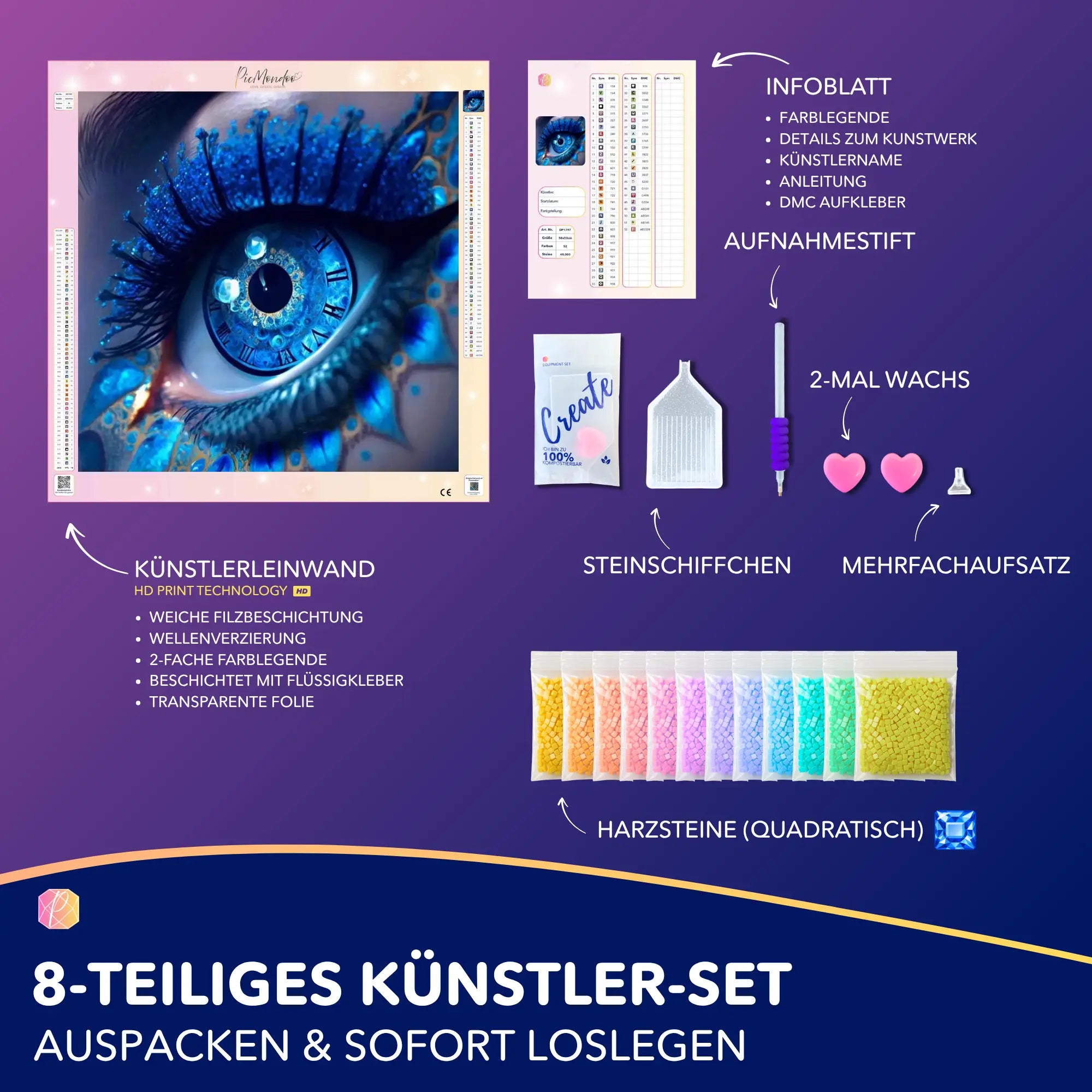 Diamond Painting Set Blick der Zeit mit Leinwand, quadratischen Harzsteinen und Zubehör für das kreative Basteln