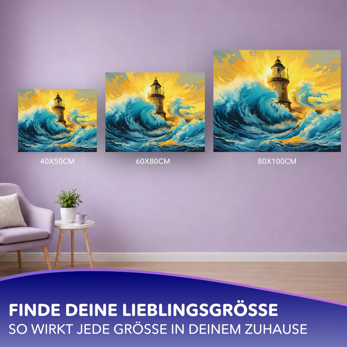 Malen nach Zahlen für Erwachsene: Leuchtturm-Motiv Hoffnung am Horizont in verschiedenen Leinwand-Größen zur Auswahl